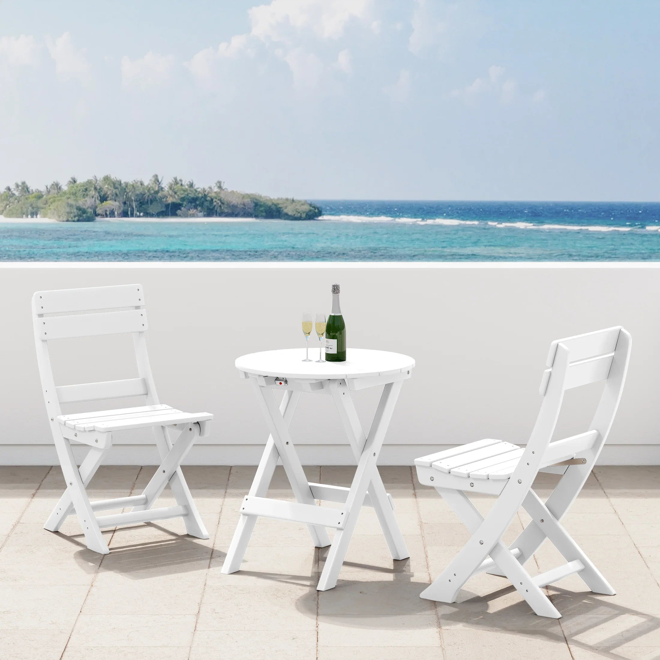Paradise 3-Piece Outdoor HDPE Folding Patio Bistro Table and Chairs