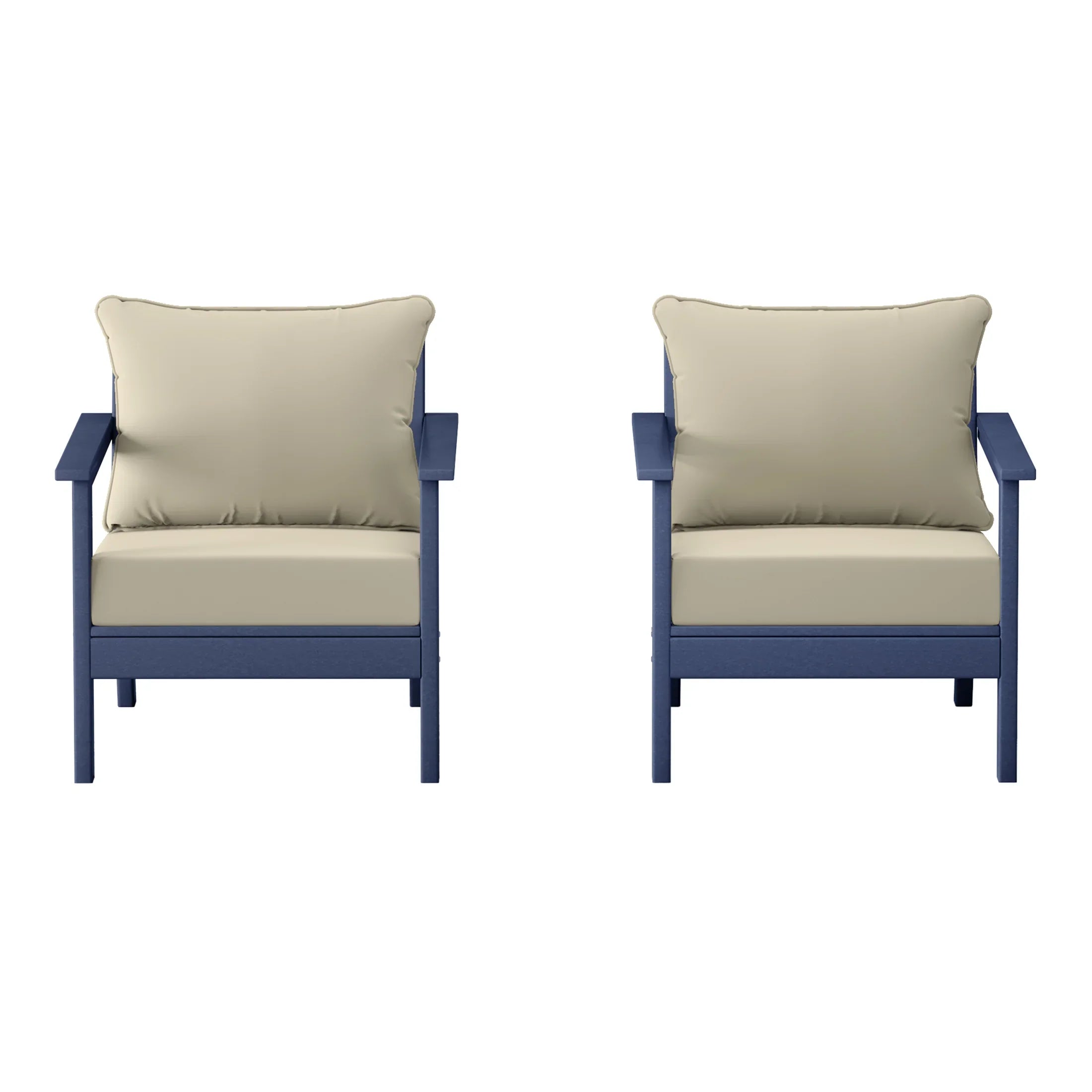 Portsmouth Outdoor Modern HDPE Patio Club Chairs with Deep Seat Cushions (Set of 2)