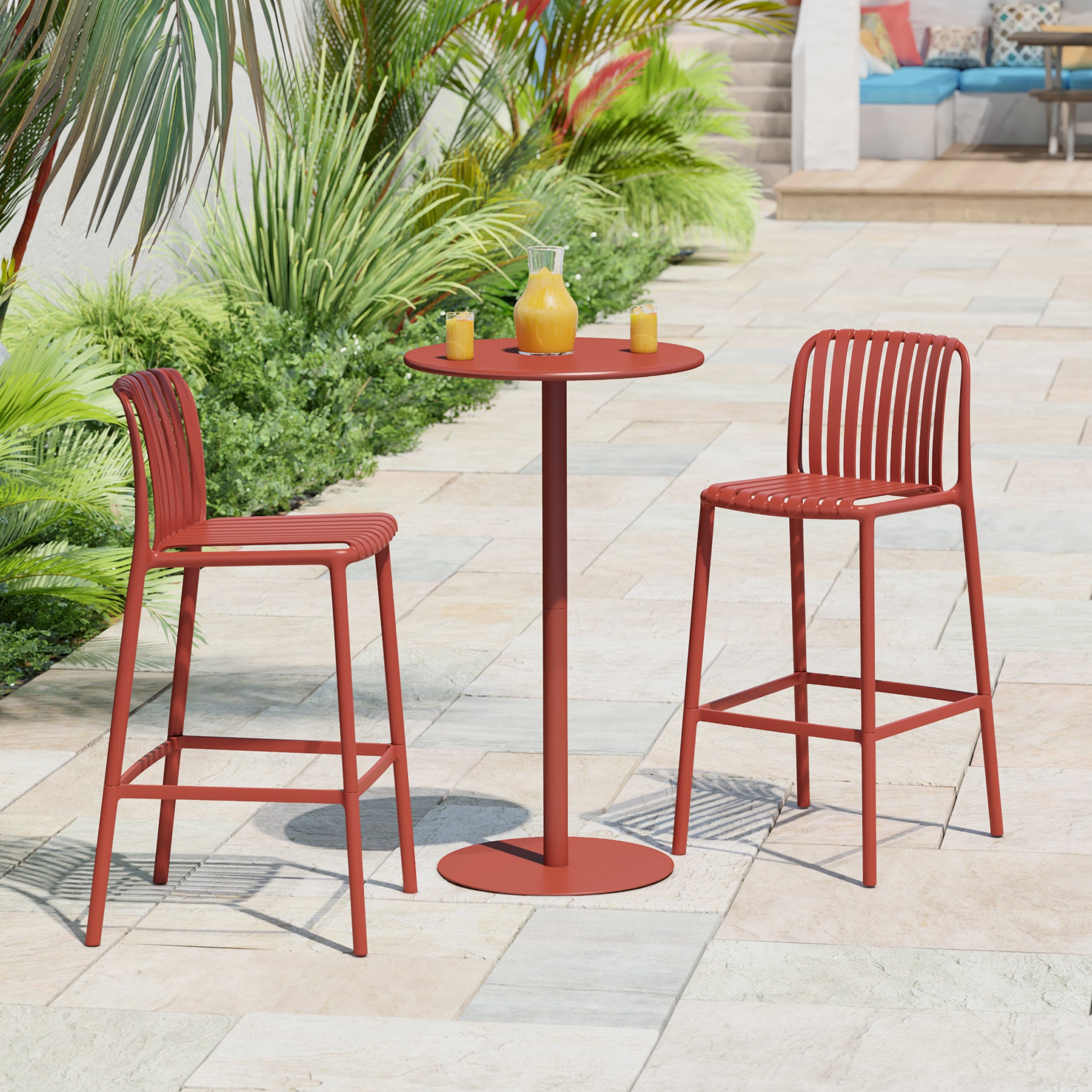 Sunshine 3-Piece Patio Adjustable Bar Table with Stackable Patio Bar Stools