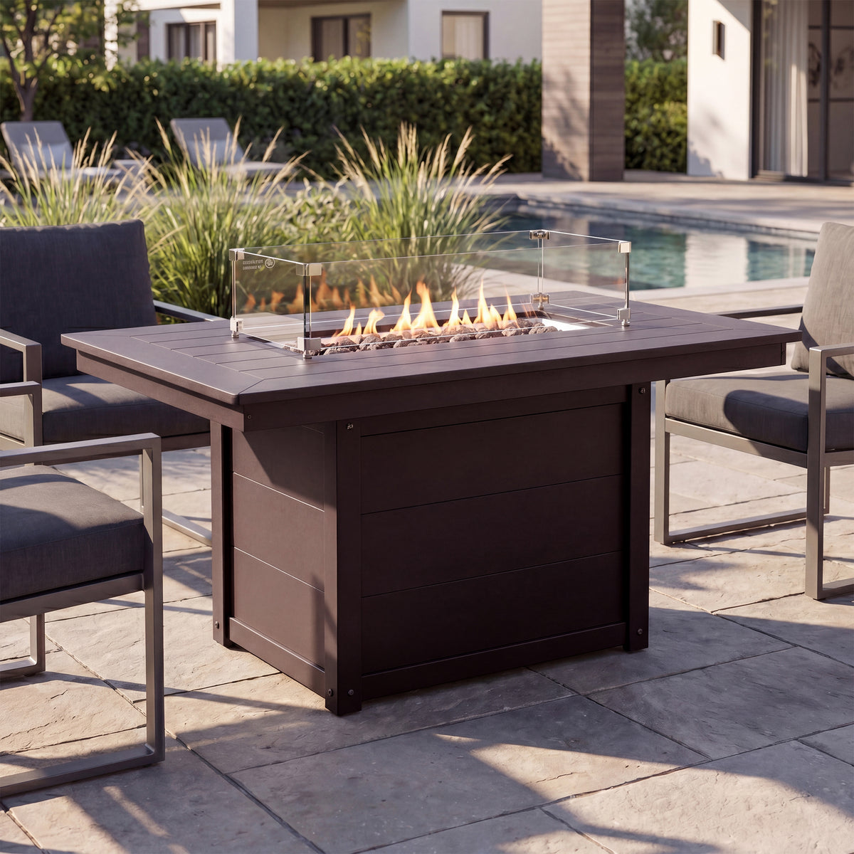 Sol 46" Modern Outdoor 55,000 BTU Patio Gas Propane Rectangle Deck Fire Pit Table