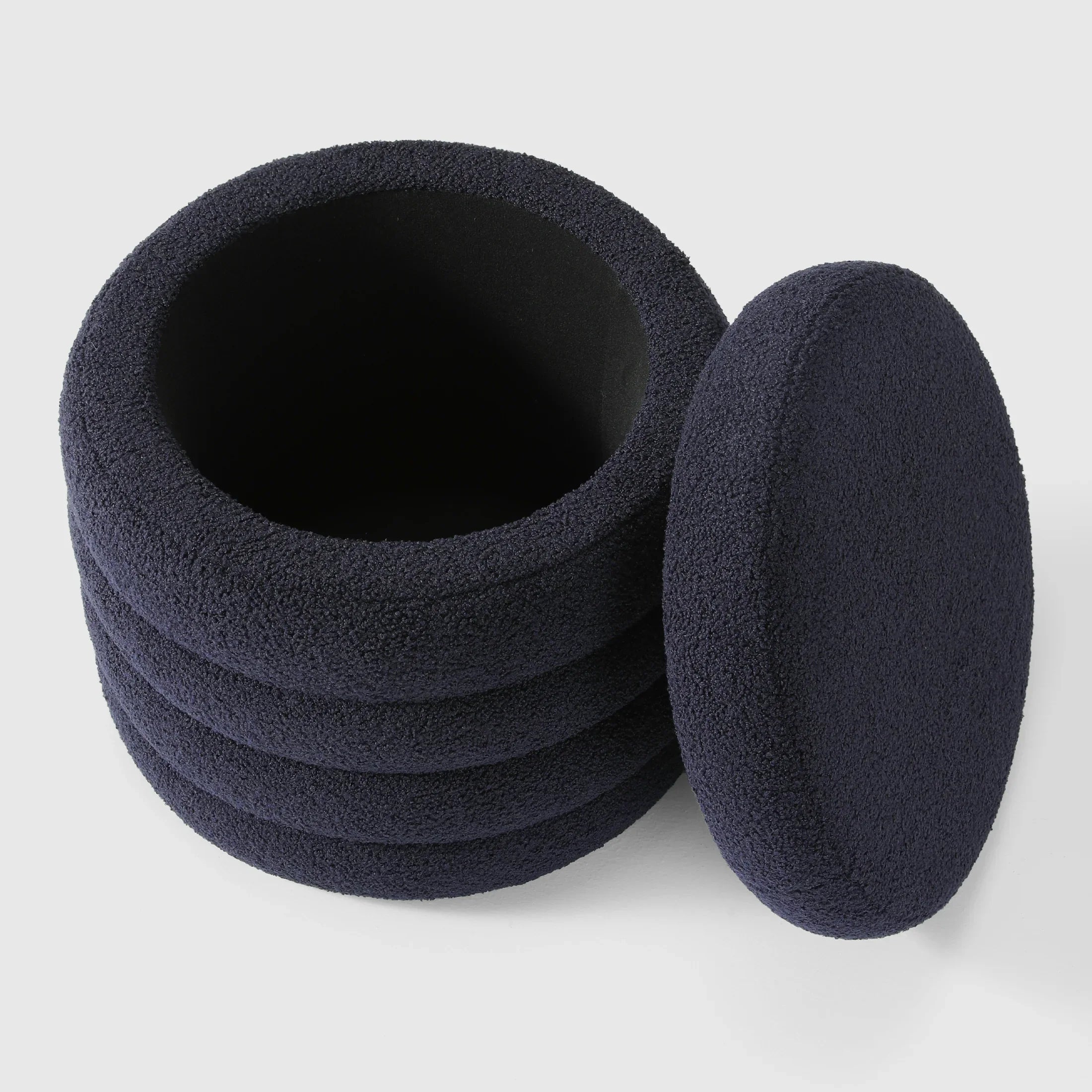 Celine Mid-Century Modern Faux Sherpa Round Storage Ottoman