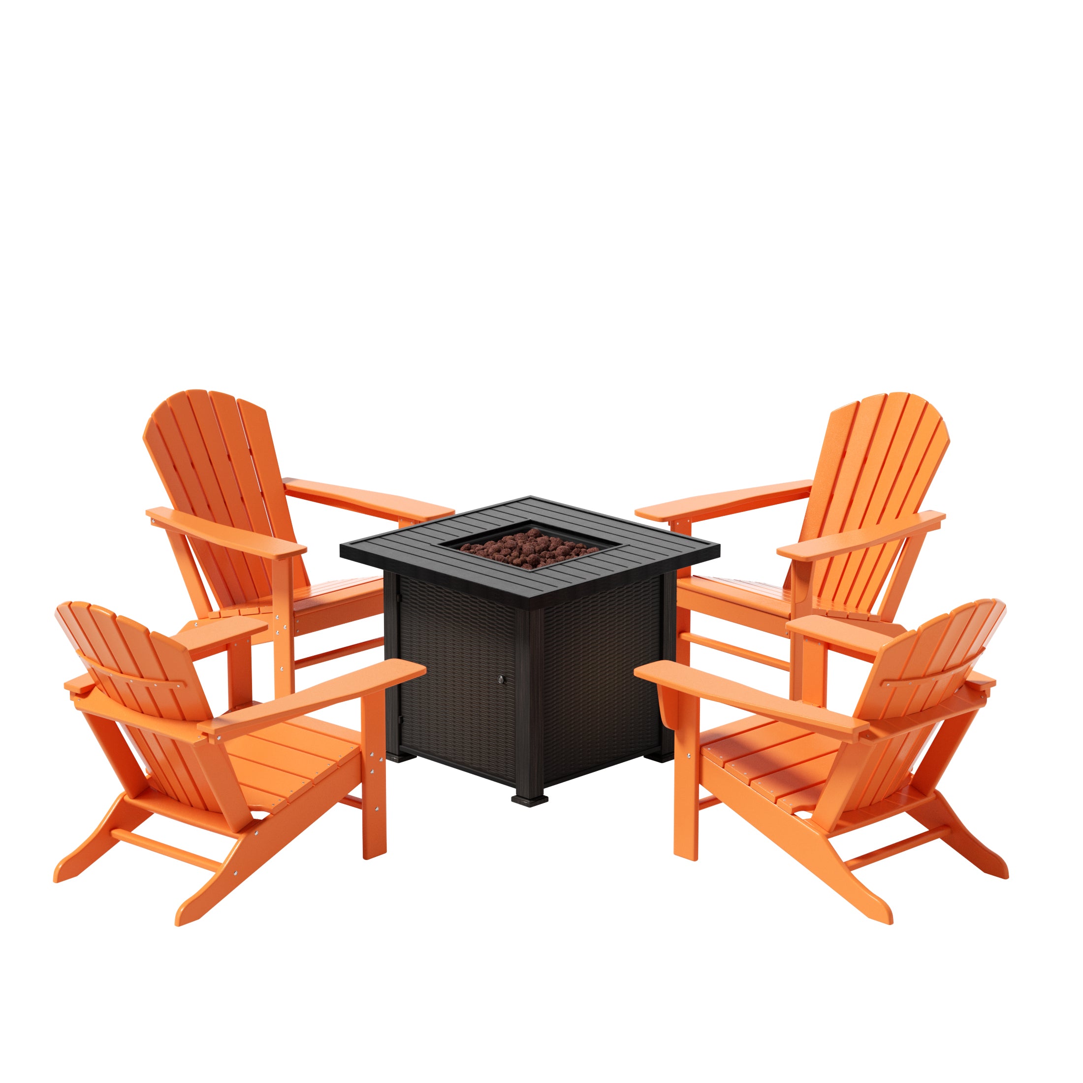 Portside Dylan Outdoor Patio Adirondack Chair With Square Fire Pit Table Sets