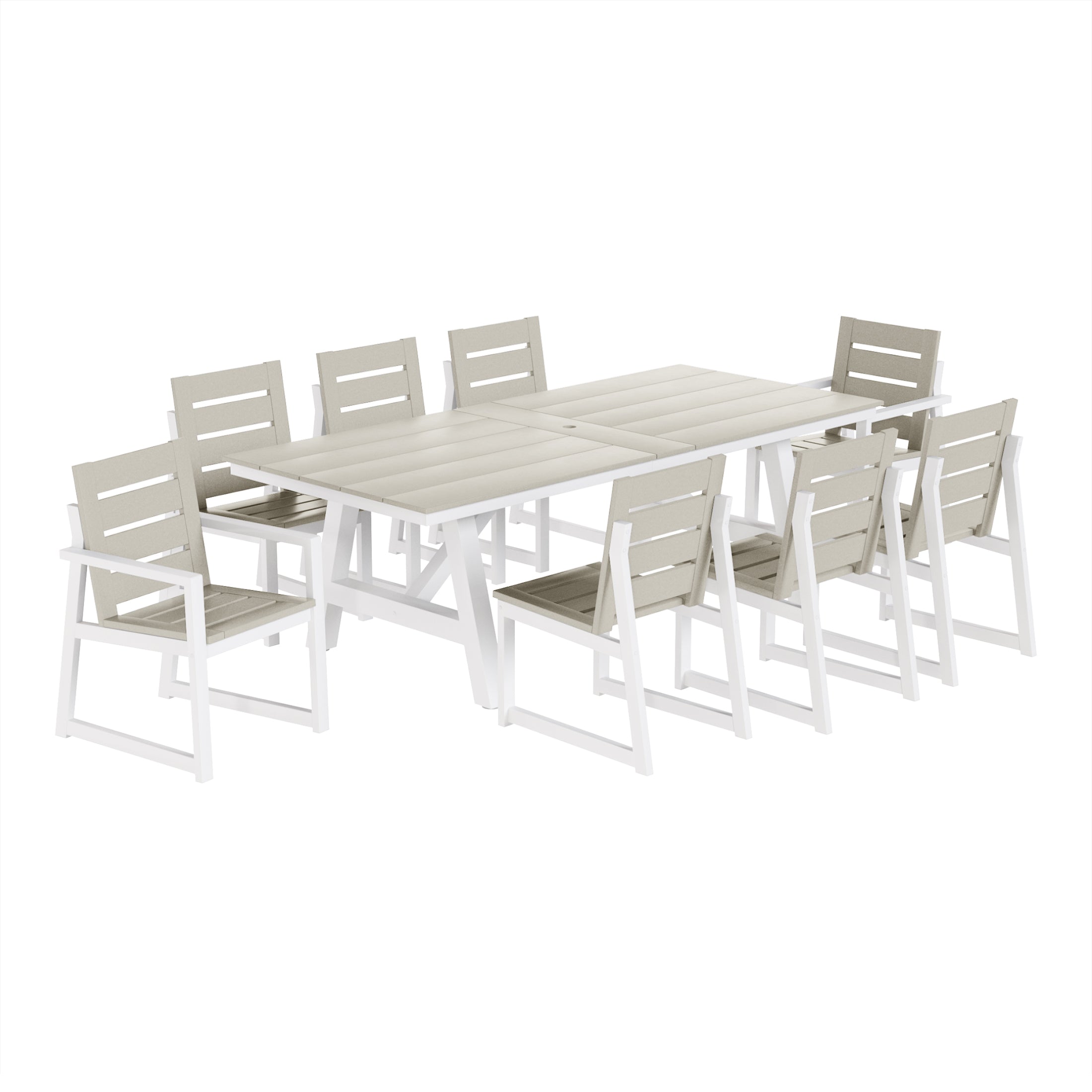 Stinson 9-Piece HDPE Outdoor Furniture Patio Dining Table With Umbrella Hole and Chairs Set For 8
