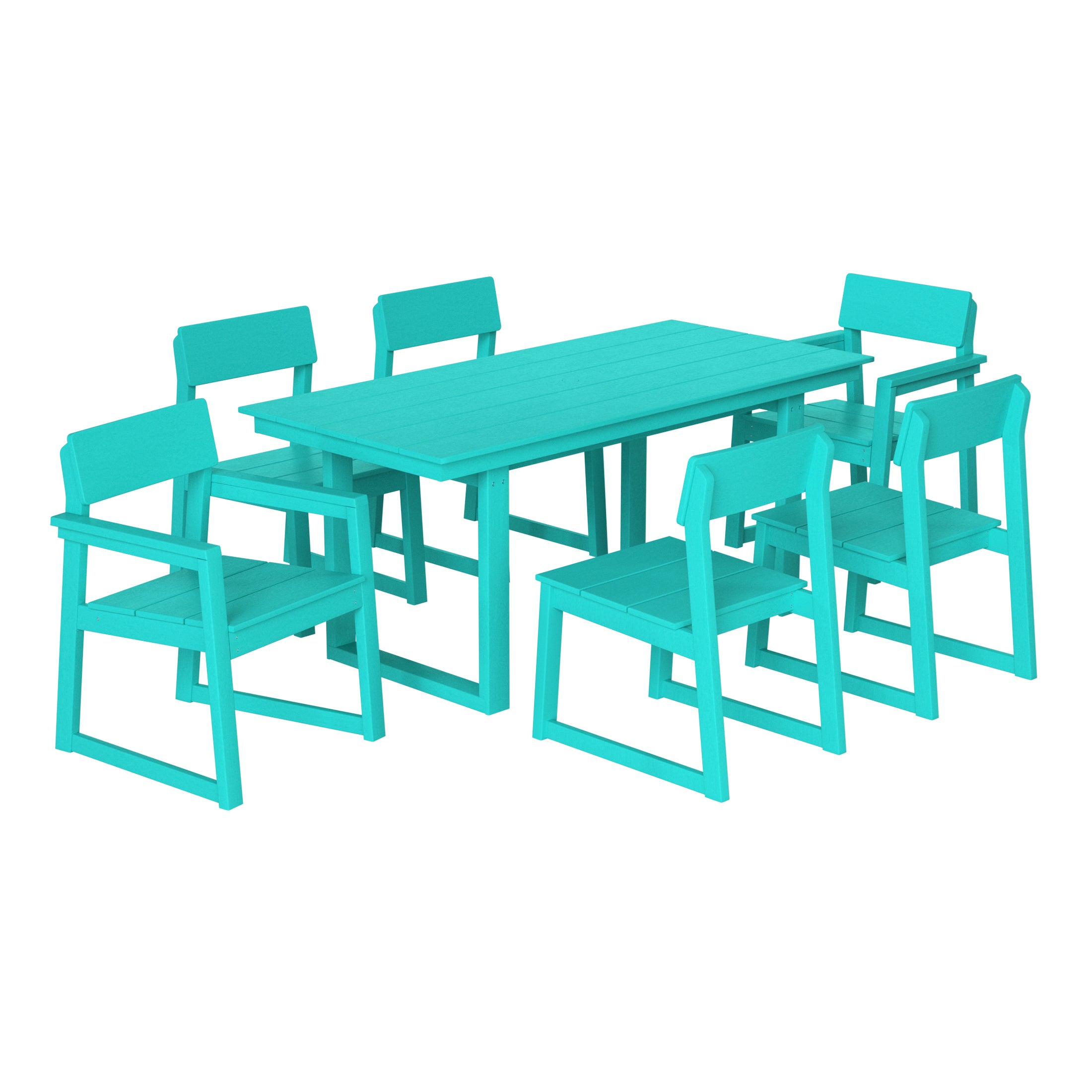 Cambria 7-Piece Modern HDPE Outdoor Patio Dining Table Set With Umbrella Hole