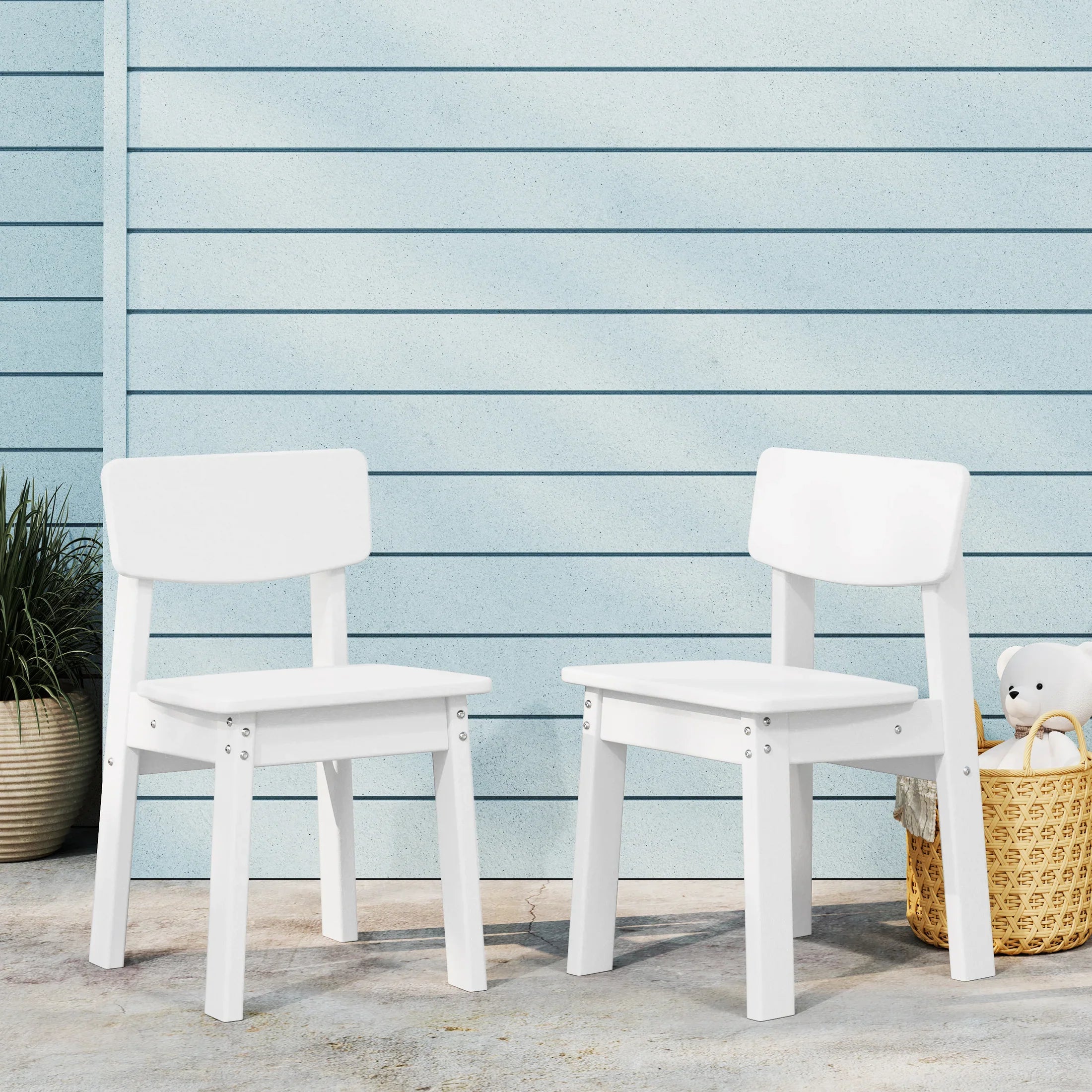 Little Explorers Outdoor HDPE Kids Modern Plastic Toddler Dining Chairs (Set of Two)