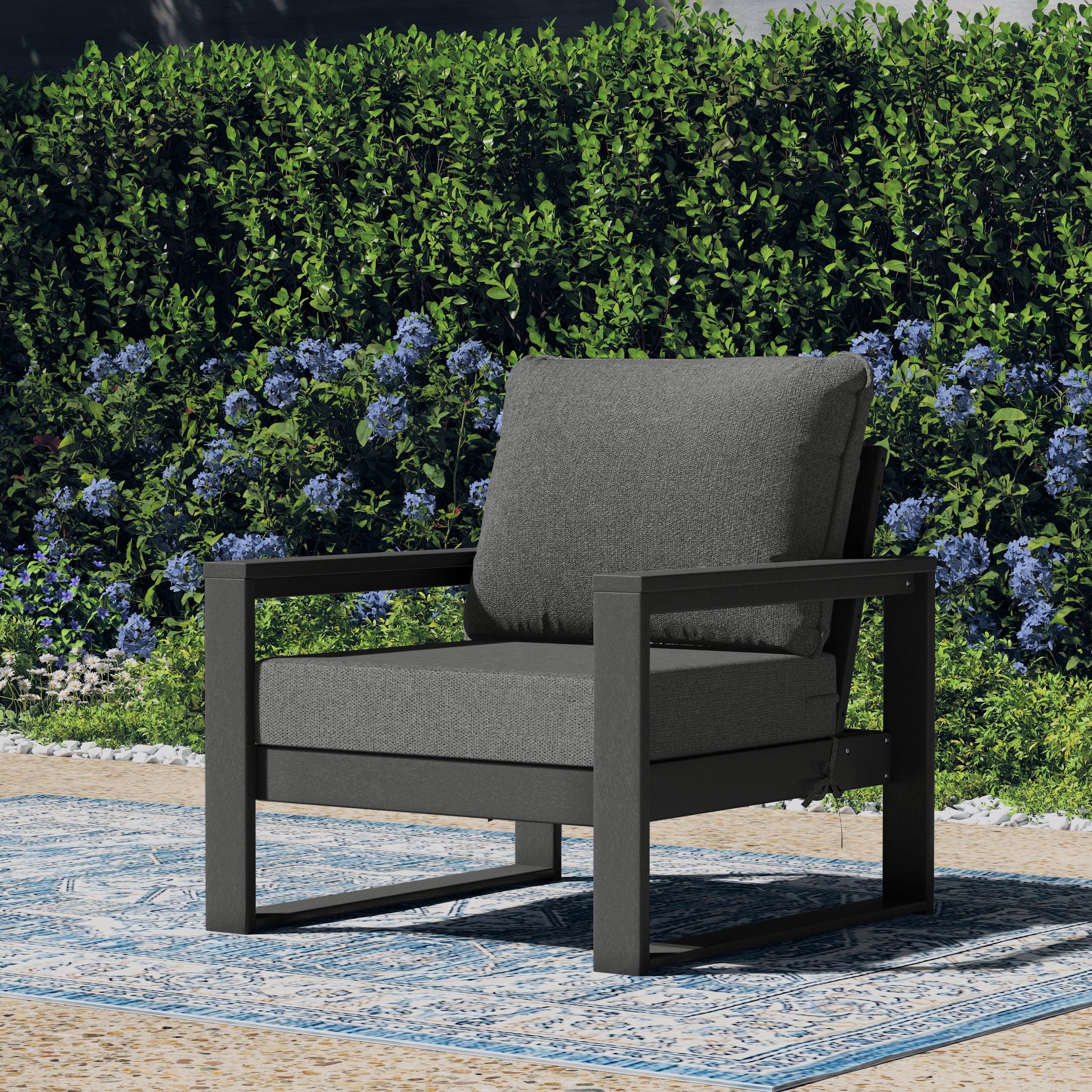 Rockaway Outdoor Modern HDPE Patio Club Chair with Waterproof Deep Seat Cushions