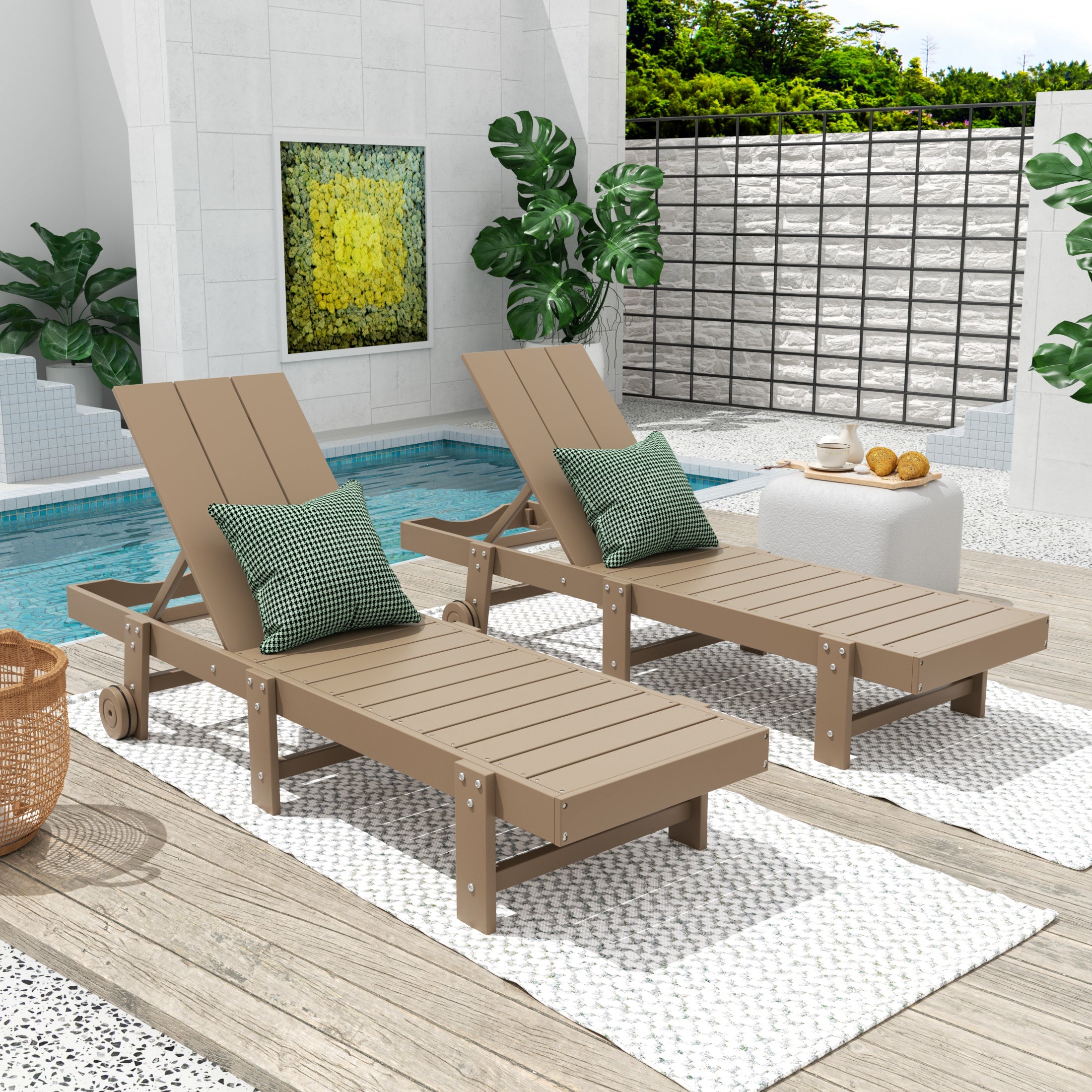 Palms Modern Poly Reclining Chaise Lounge With Wheels