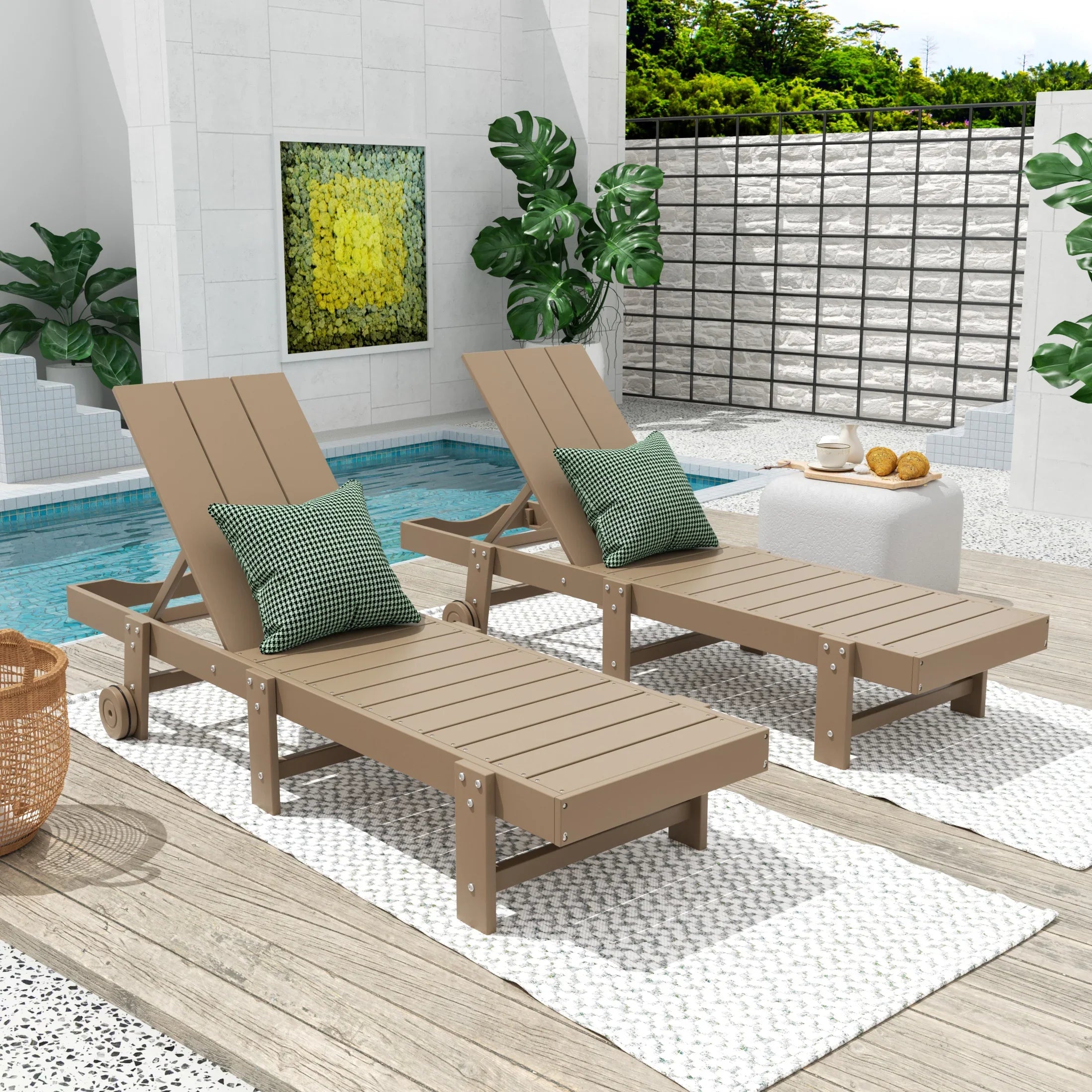Palms Modern Poly Reclining Chaise Lounge With Wheels