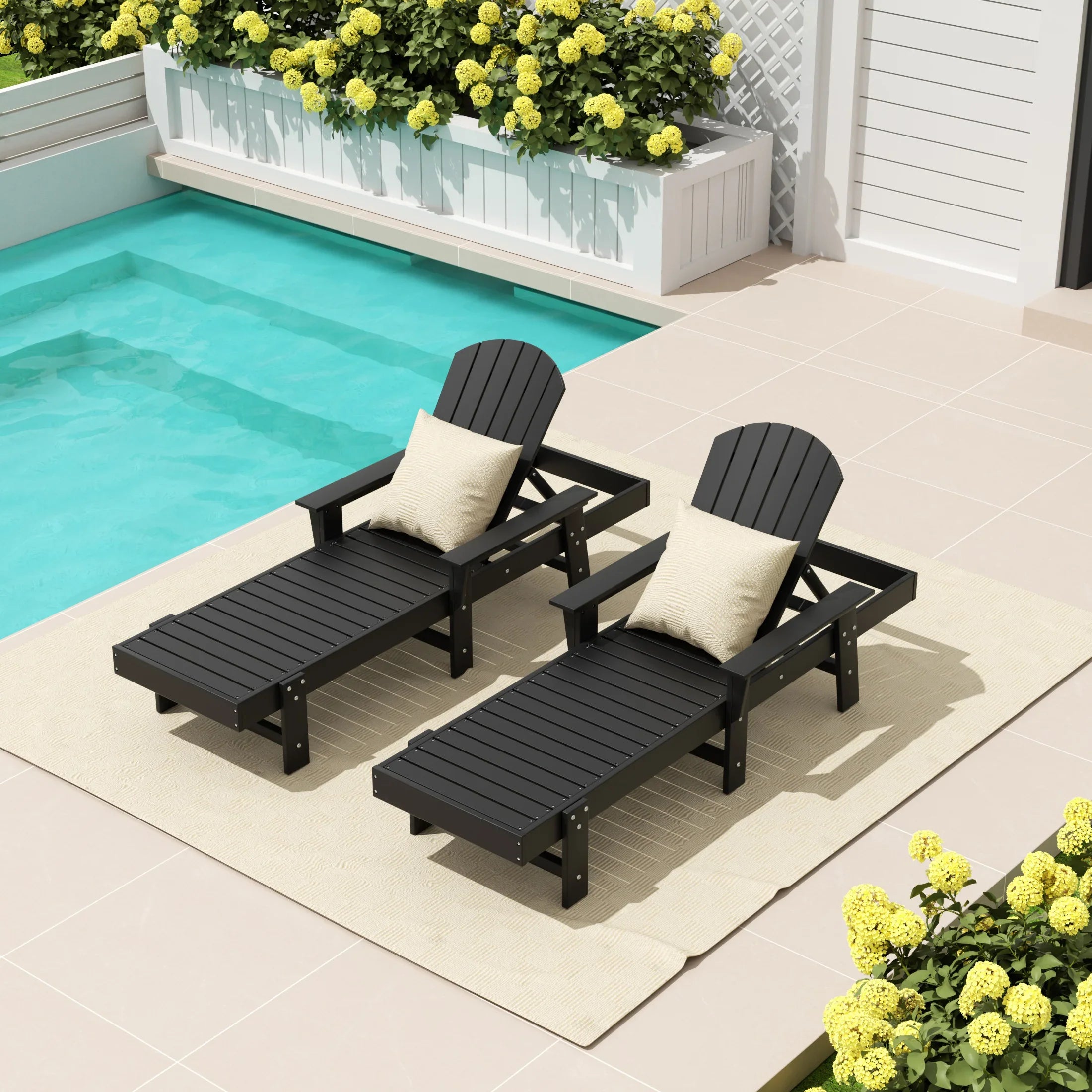 Portside 2 Piece Adirondack Poly Reclining Chaise Lounge With Arms