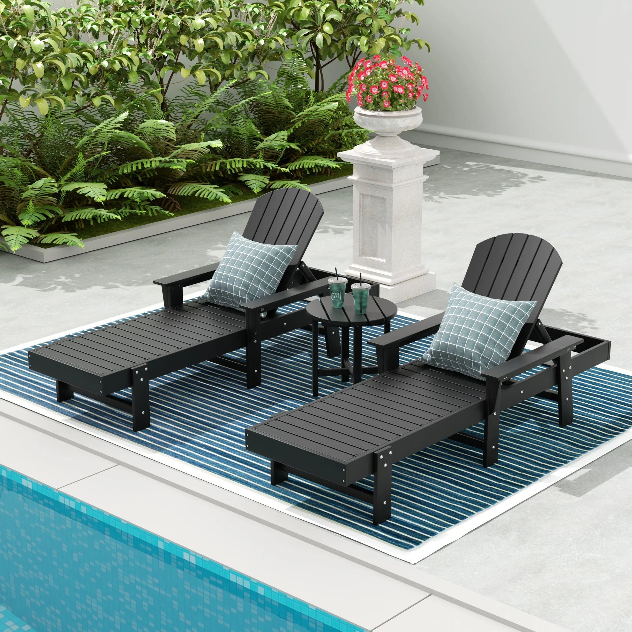 Portside 3 Piece Adirondack Poly Reclining Chaise Lounge With Arms