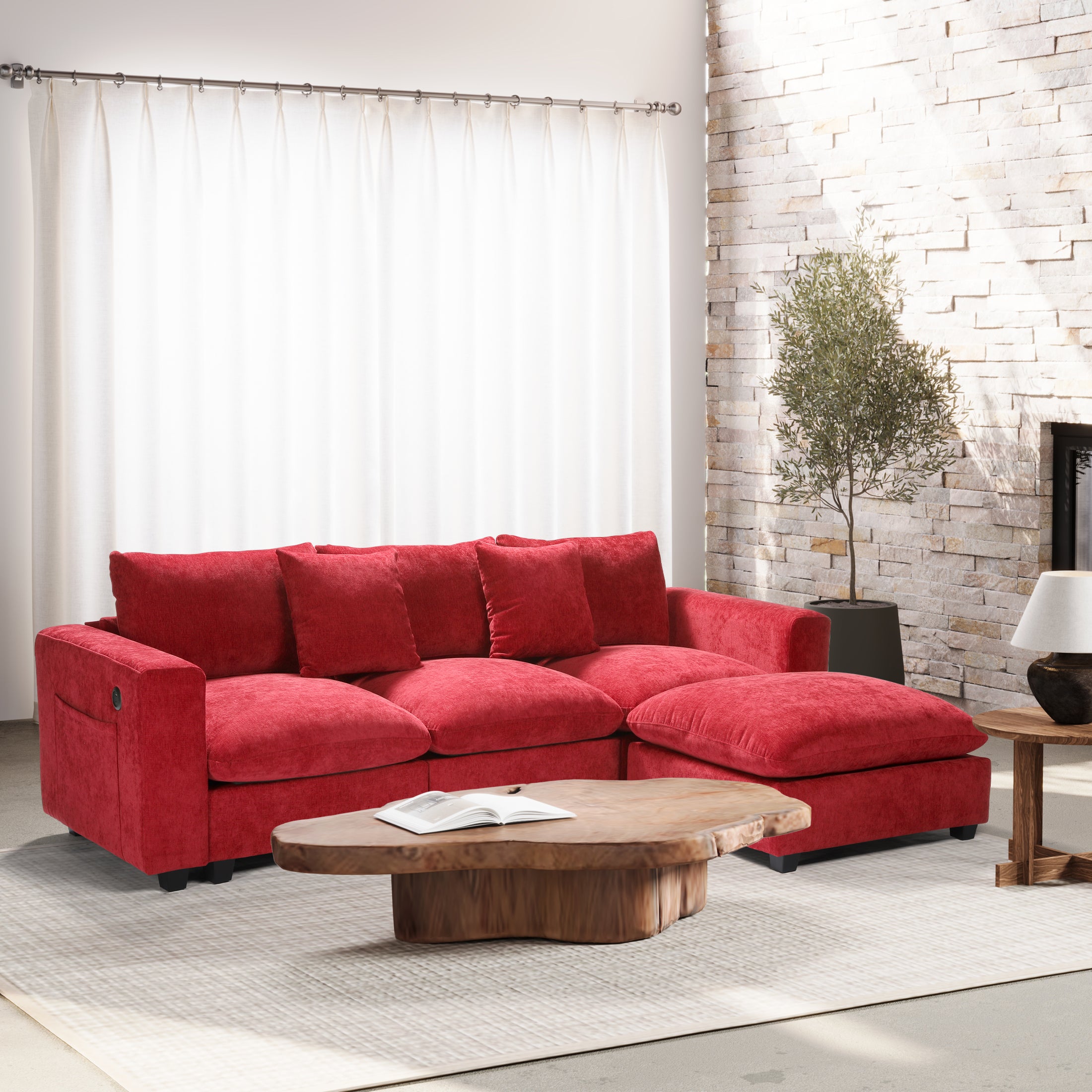 Springfield 99" Modular Chenille L-Shaped Sectional Sofa and Chaise With USB/Type-C Ports and Side Pockets