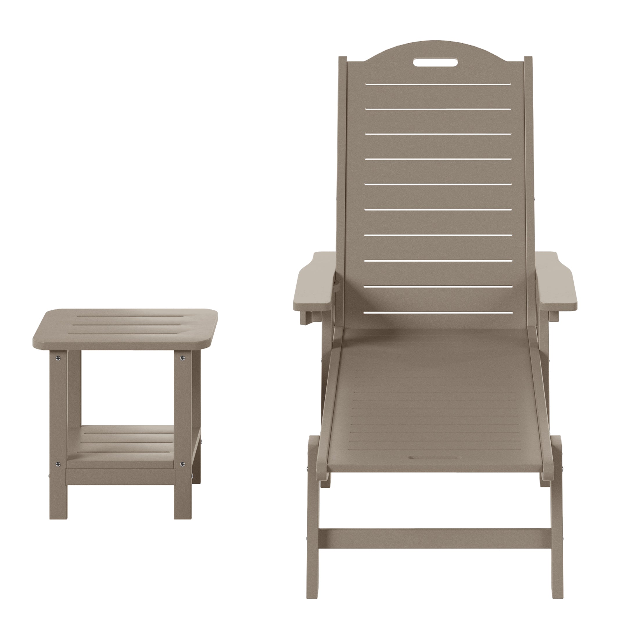 Lago 2-Piece Outdoor Patio Chaise Lounge Chair with Wheels & Cup Holder with Patio Side Table