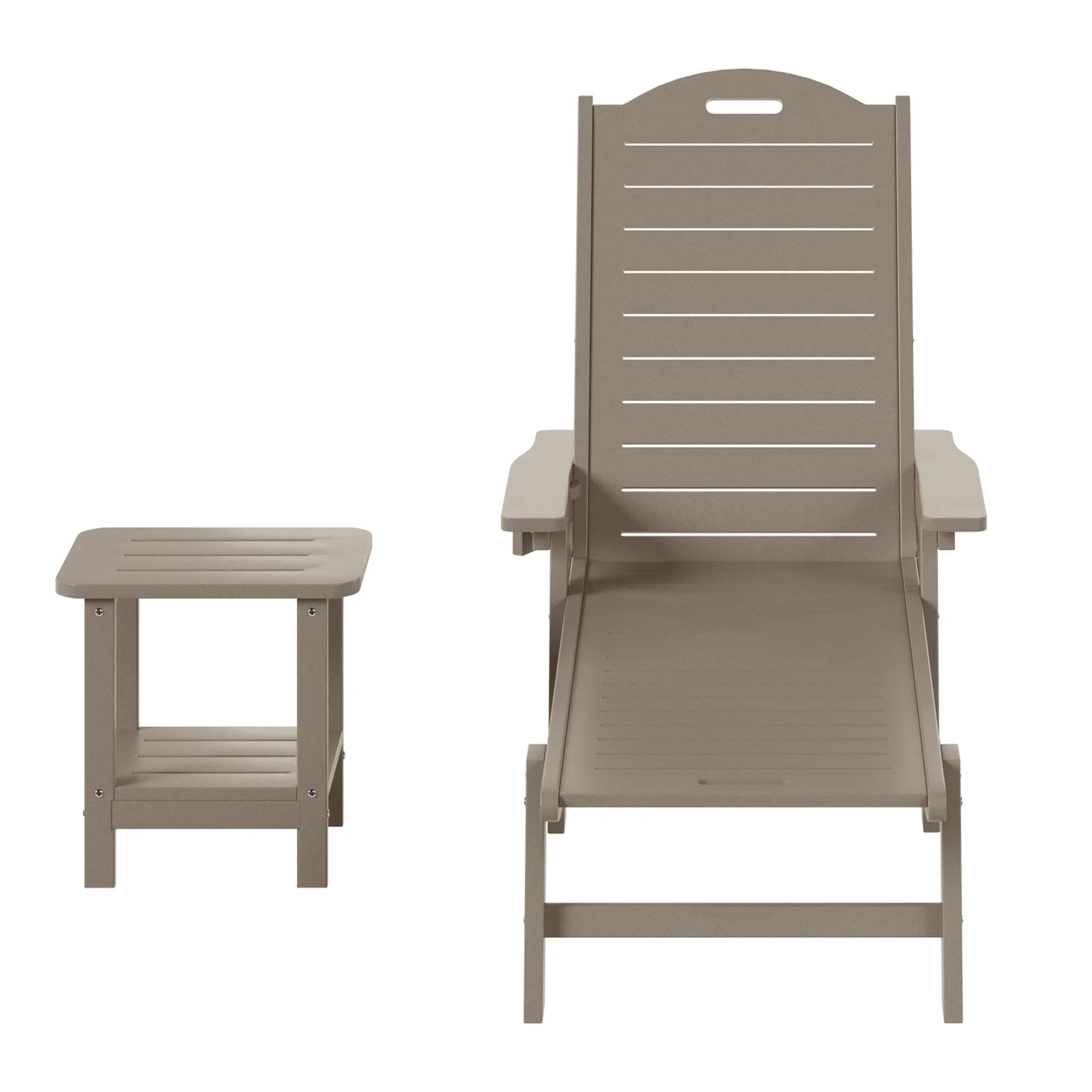 Lago 2-Piece Outdoor Patio Chaise Lounge Chair with Wheels & Cup Holder with Patio Side Table
