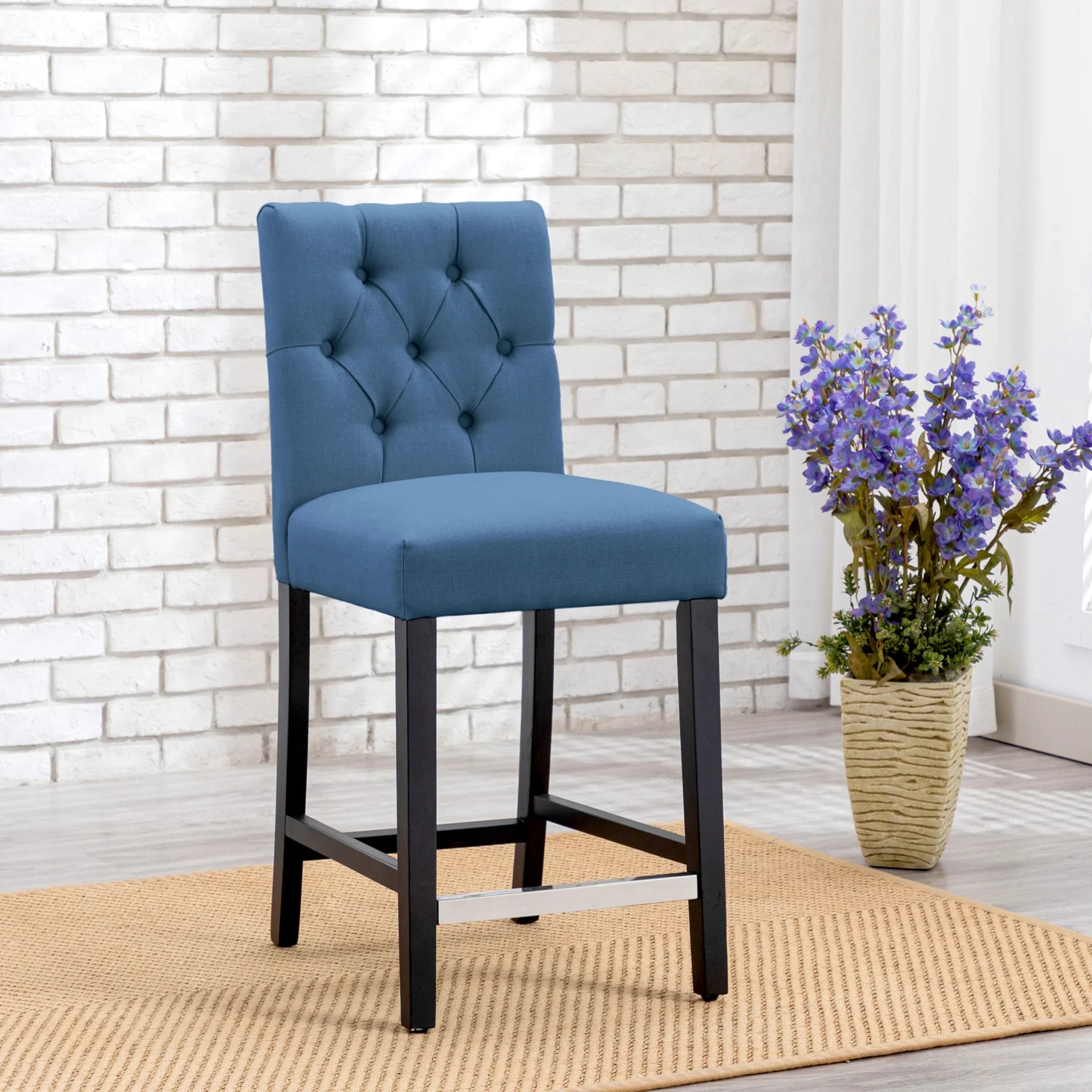 Bellmount 24" Linen Fabric Tufted Counter Stool,Black
