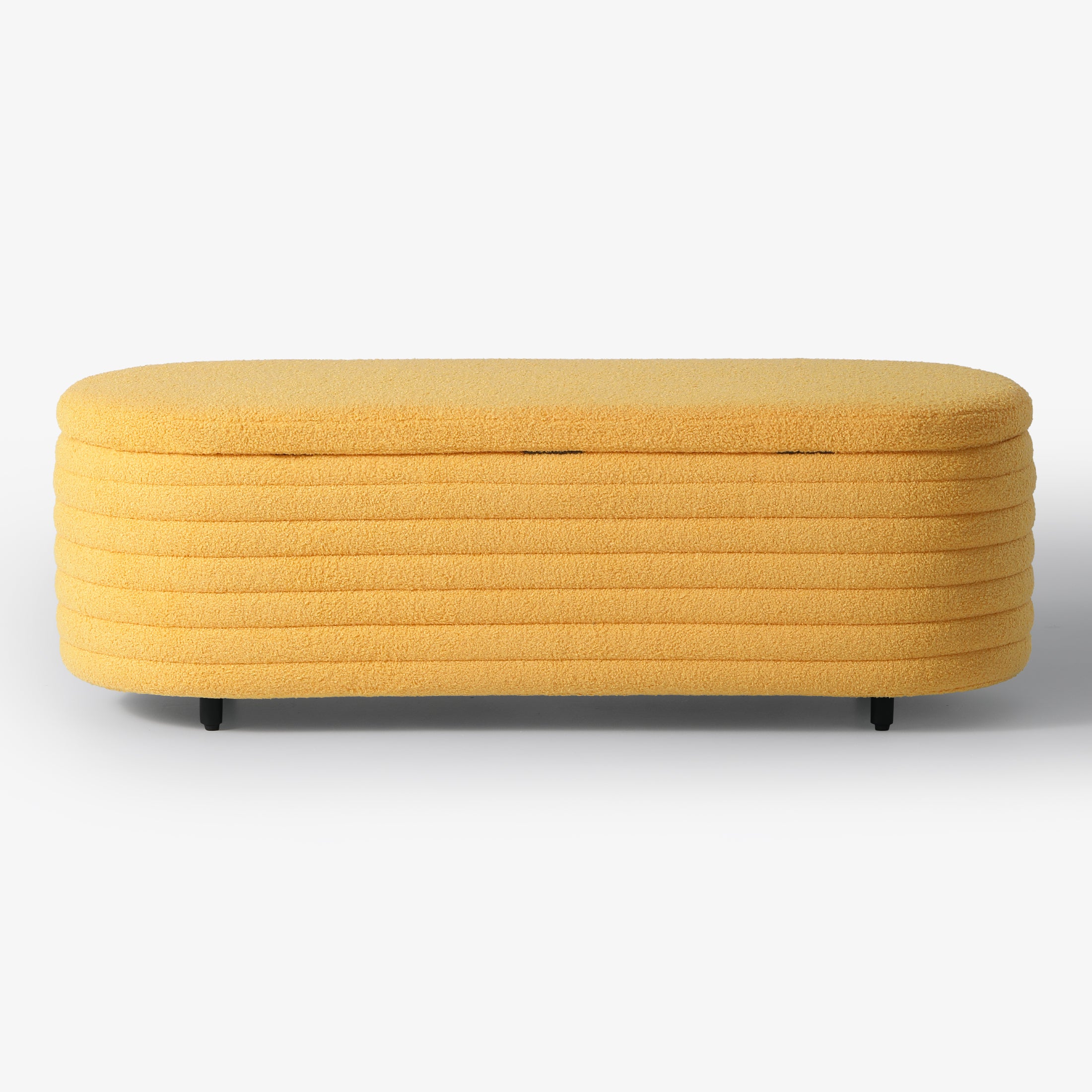 Celine 54" Wide Mid-Century Modern Upholstered Teddy Sherpa Tufted Oval Storage Ottoman Bench