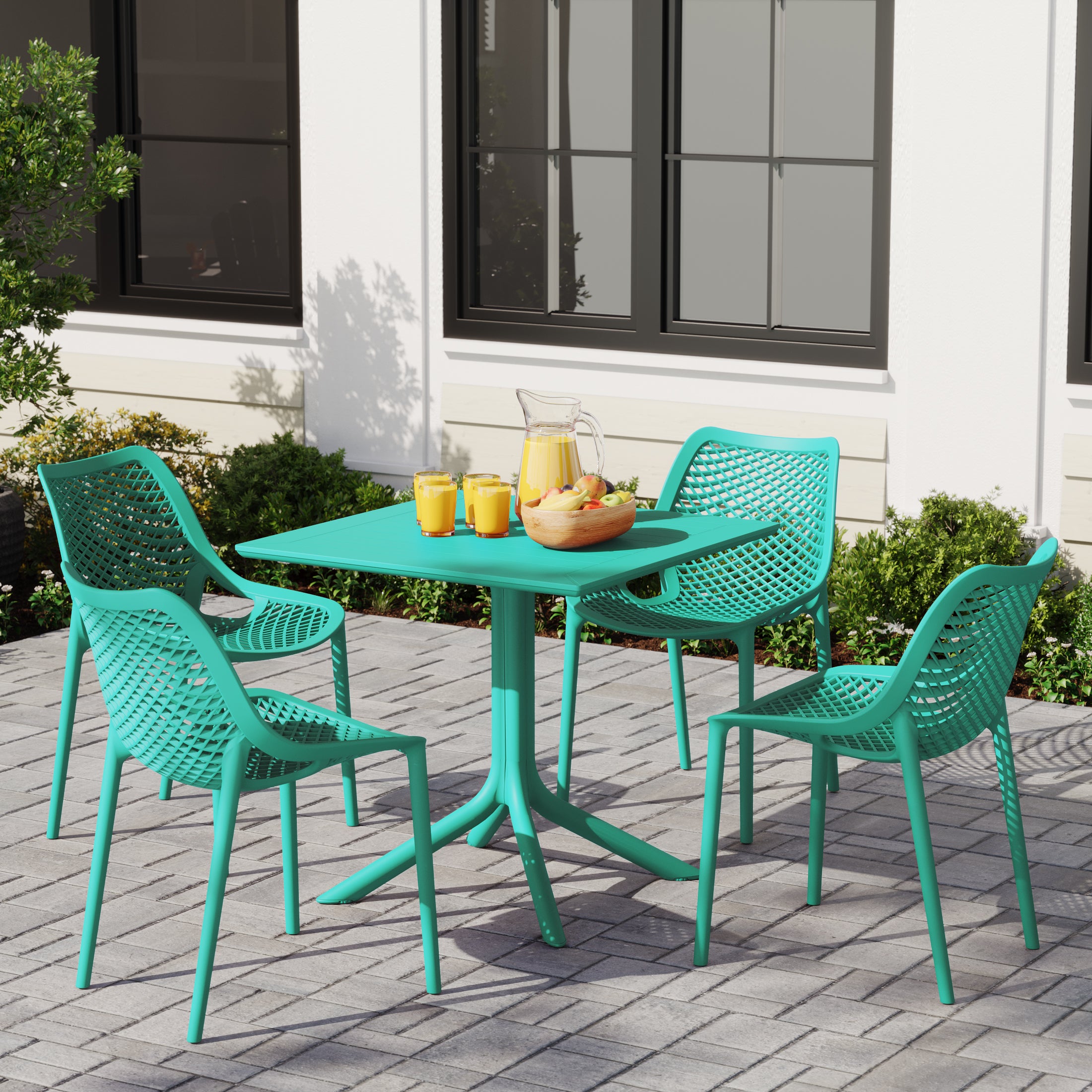 Sunshine 5-Piece Resin Square Patio Dining Table Set with Stackable Patio Dining Chairs