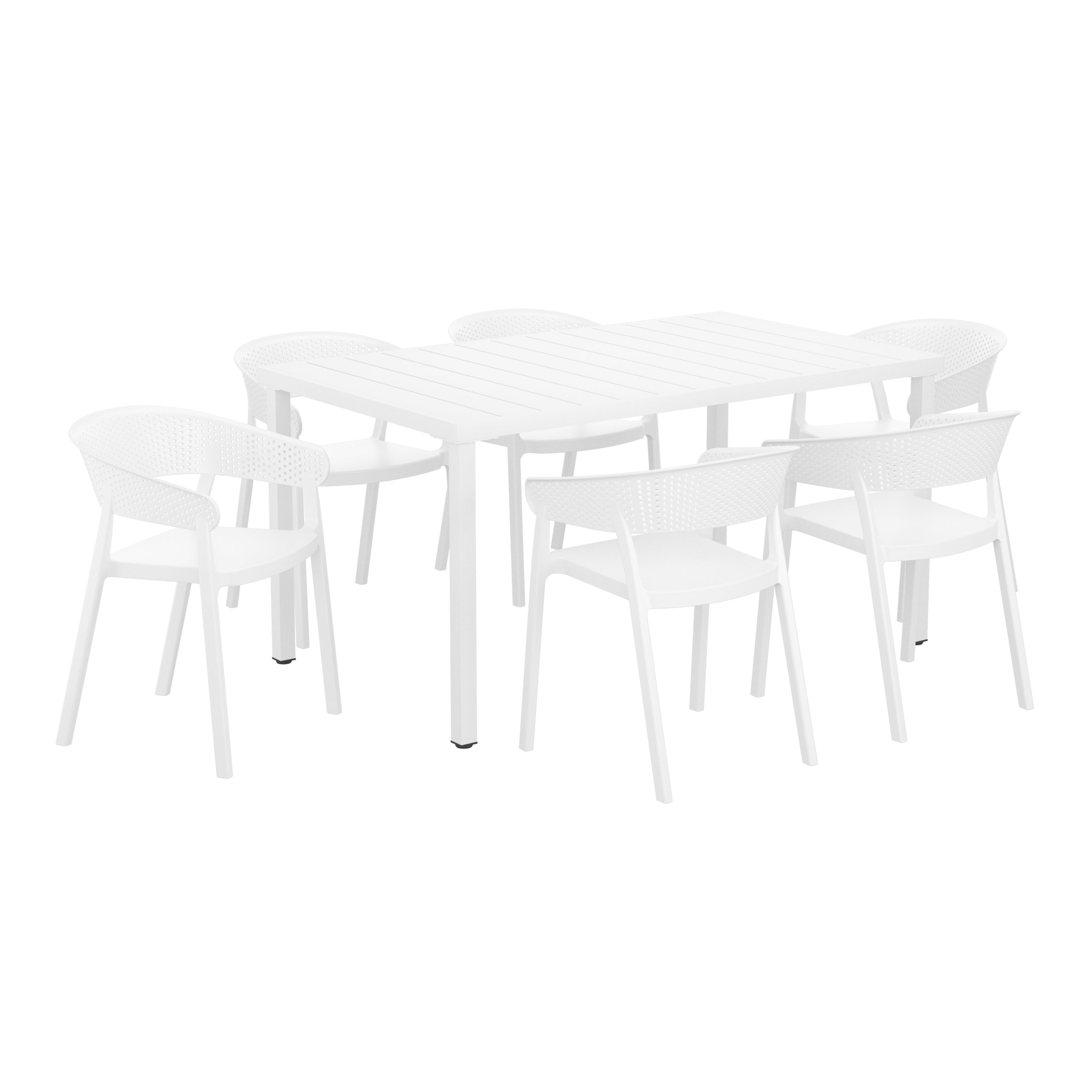 Sunshine 7-Piece Outdoor Metal Rectangle Patio Dining Table Set With Stackable Patio Dining Chairs