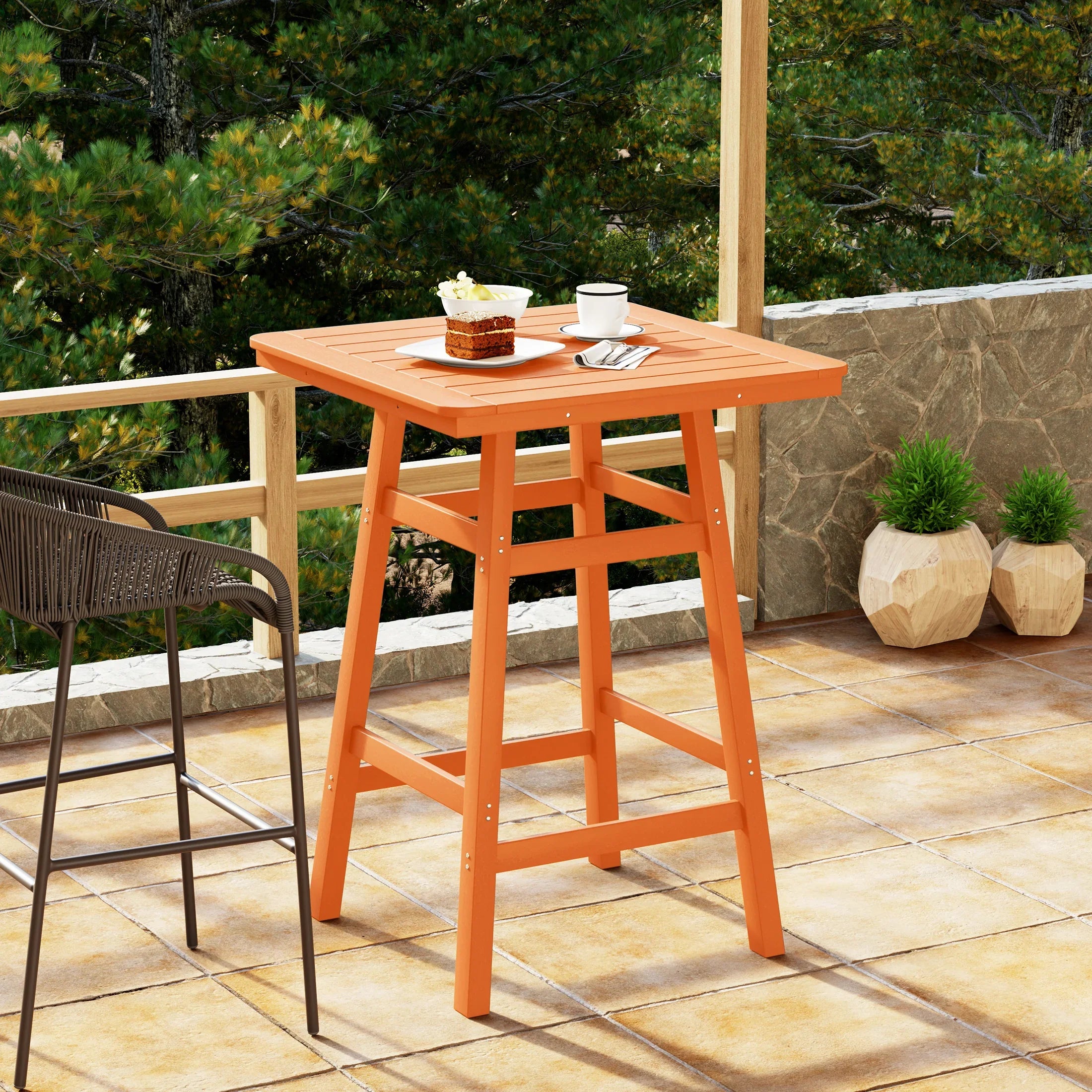 Paradise 30" Square Outdoor Patio Bistro Bar Table With Umbrella Hole