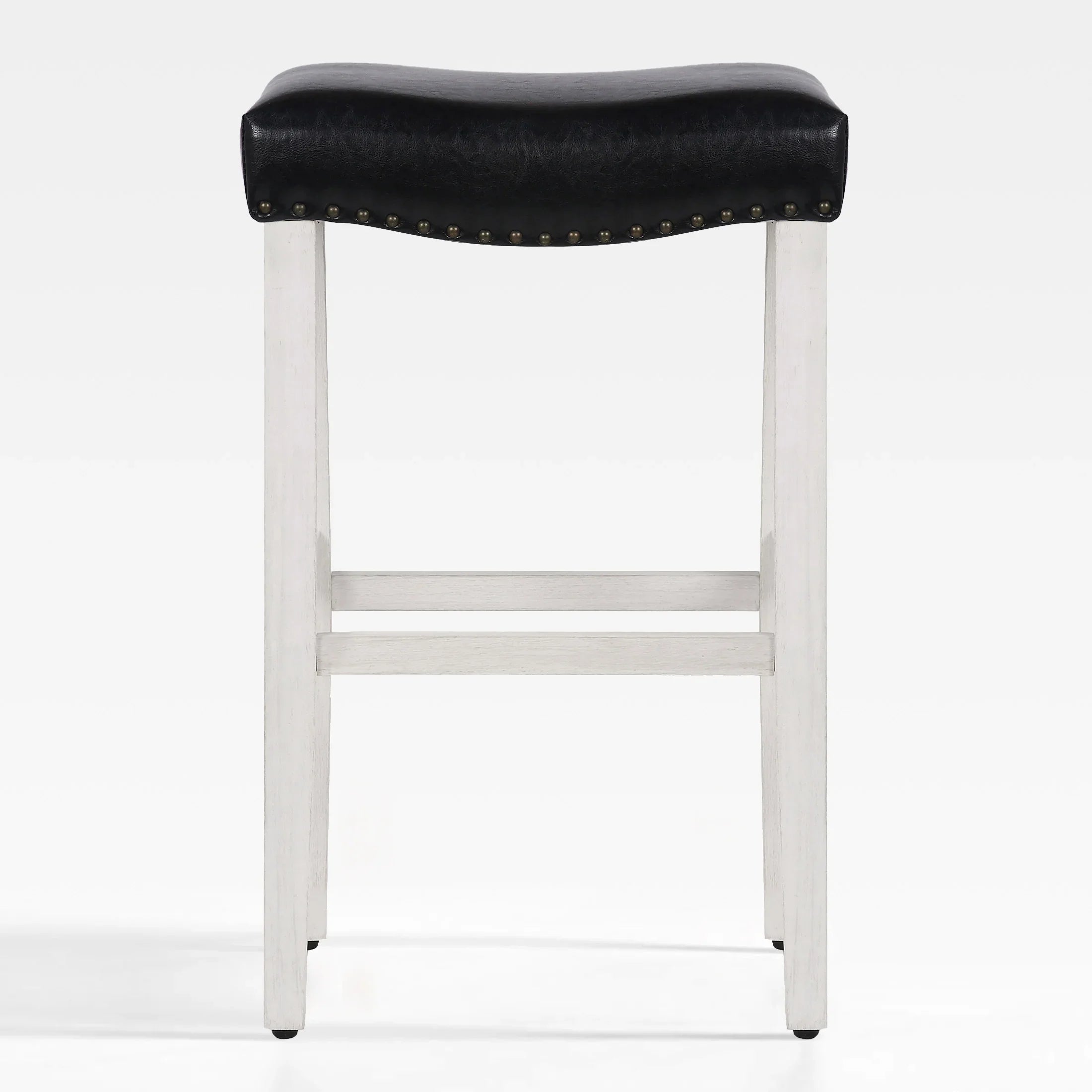 Bulmon 29" upholstered nail head bar counter stools with Antique White color legs