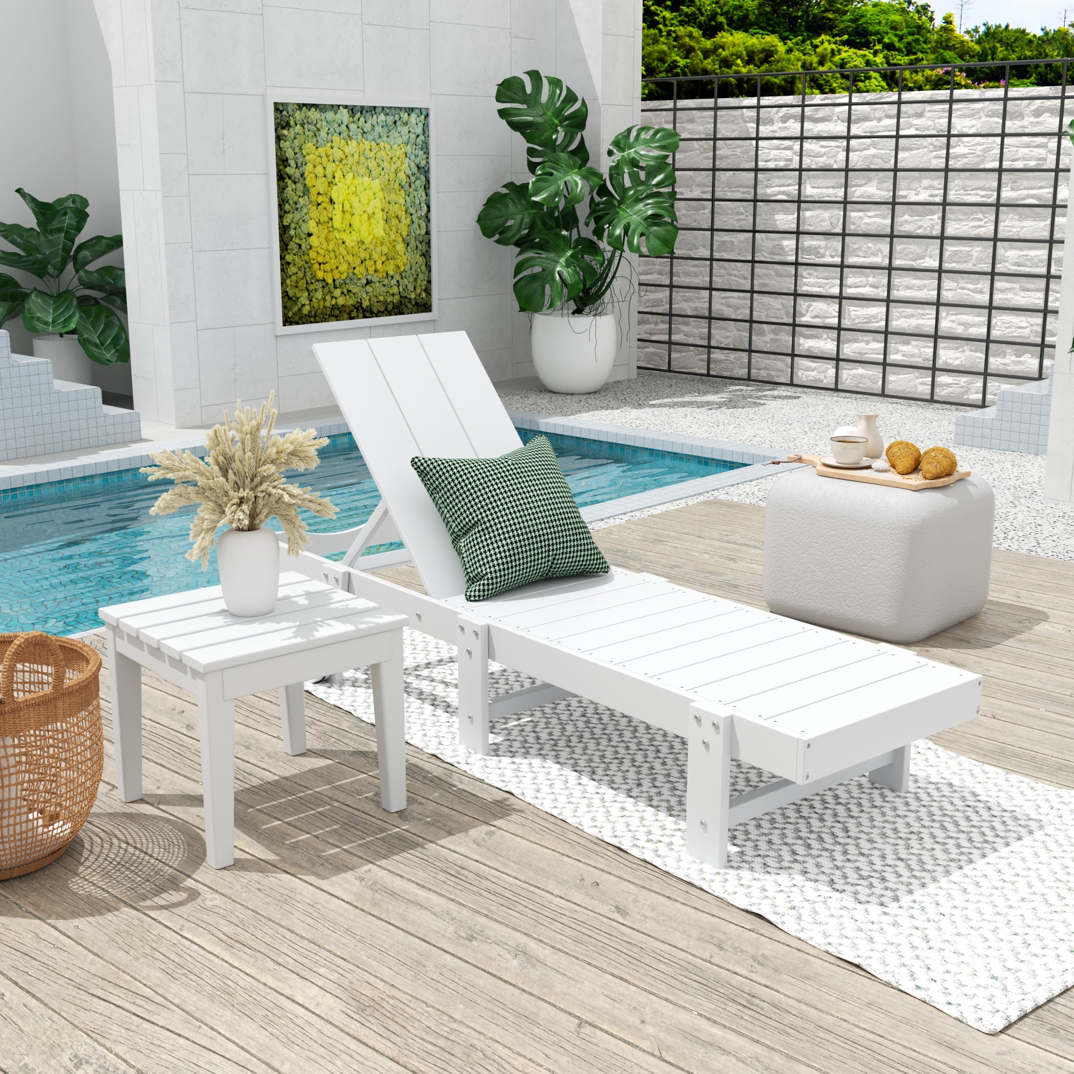 Palms 2 Piece Modern Poly Reclining Chaise Lounge With Wheels