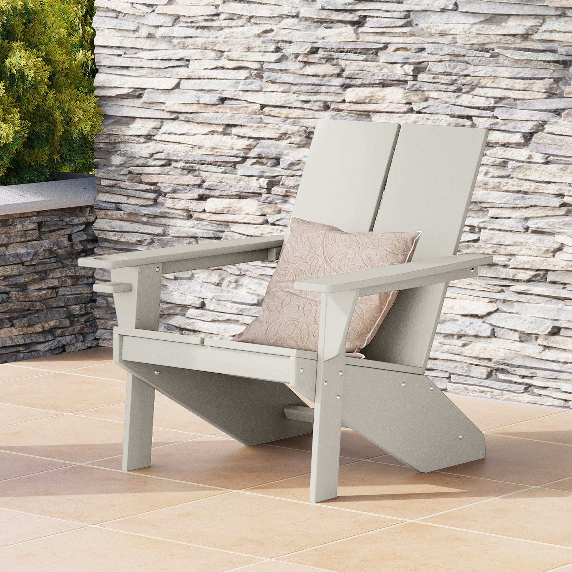Seaview Outdoor HDPE Modern Adirondack Chair with Cup Holder