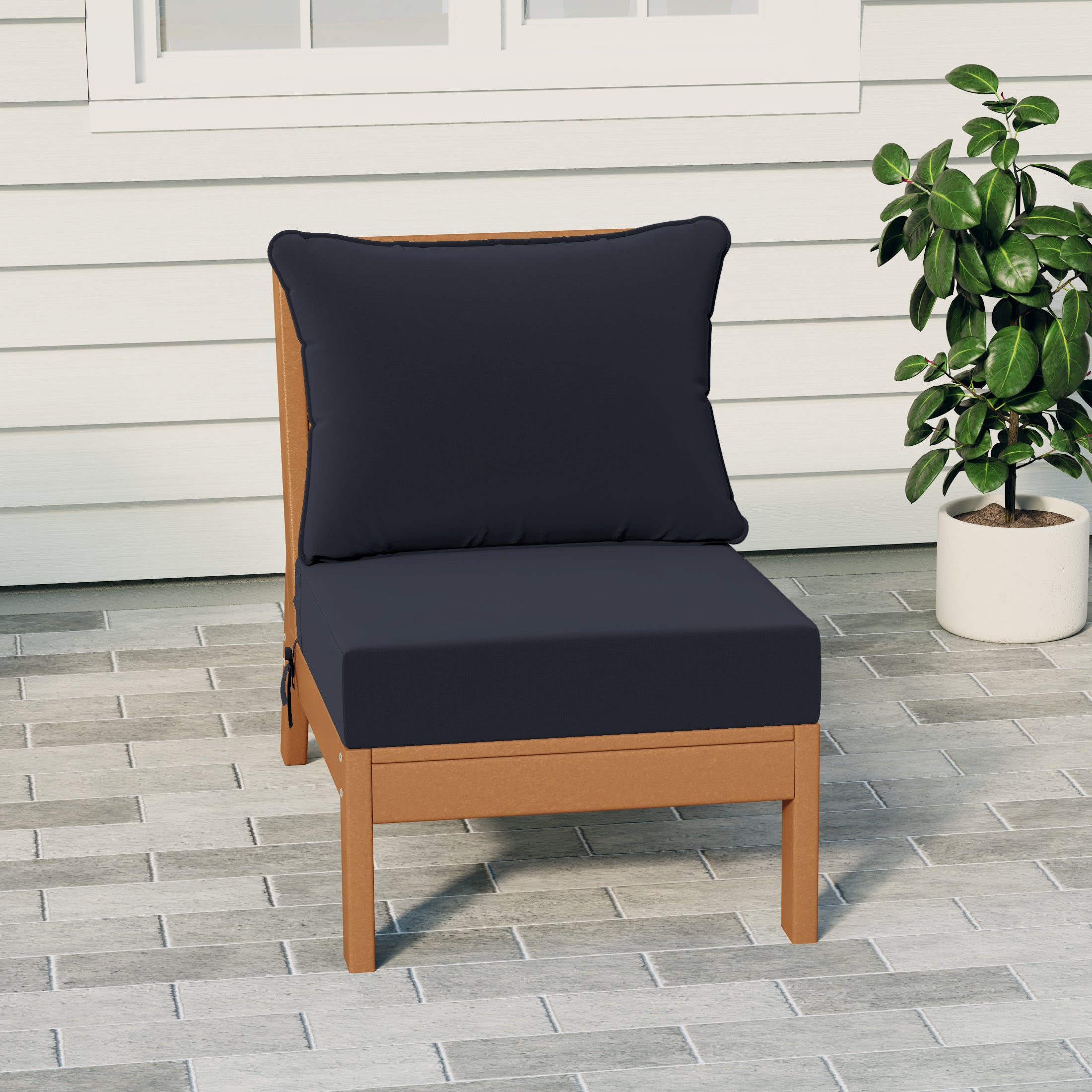 Portsmouth Outdoor HDPE Deep Seating Modular Armless Patio Chair with Patio Cushions