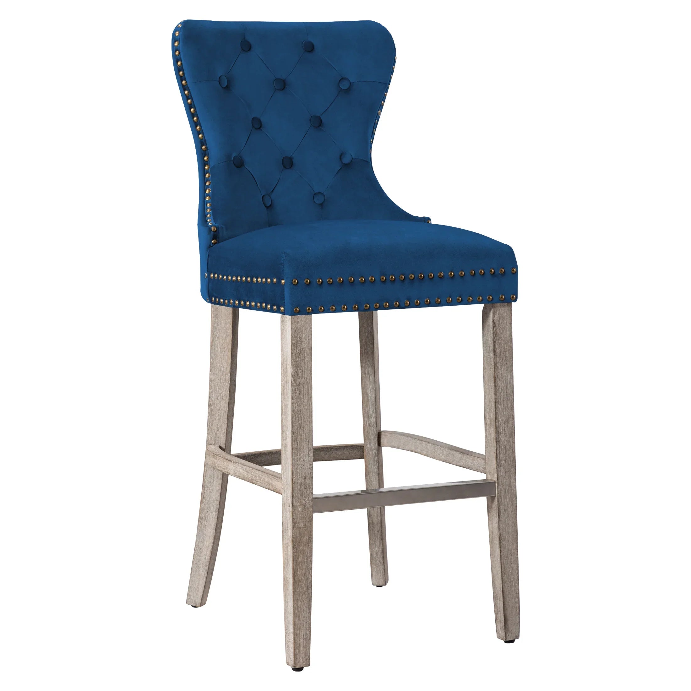 Hank 29" Tufted Velvet Bar Stool, Antique Gray