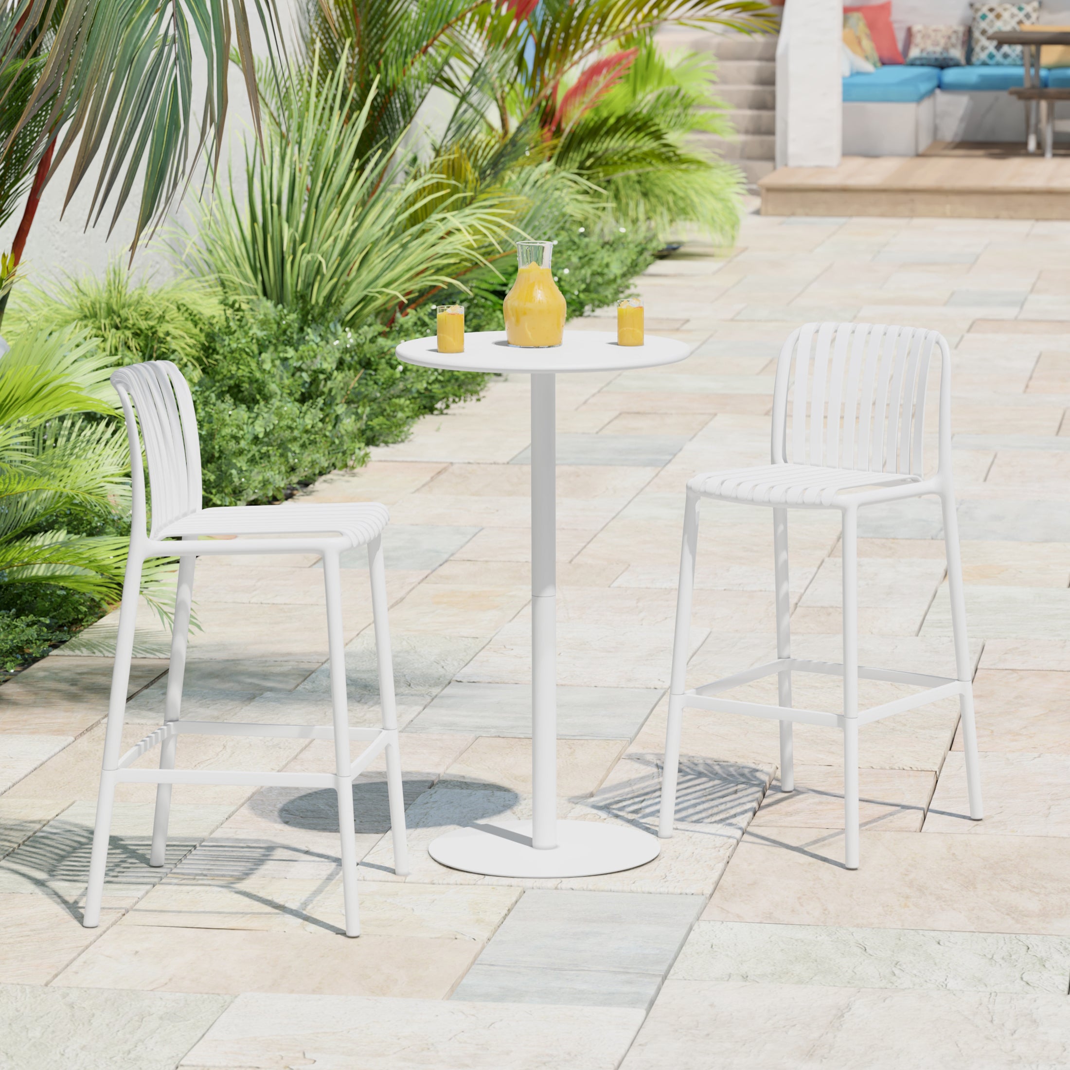 Sunshine 3-Piece Patio Adjustable Bar Table with Stackable Patio Bar Stools