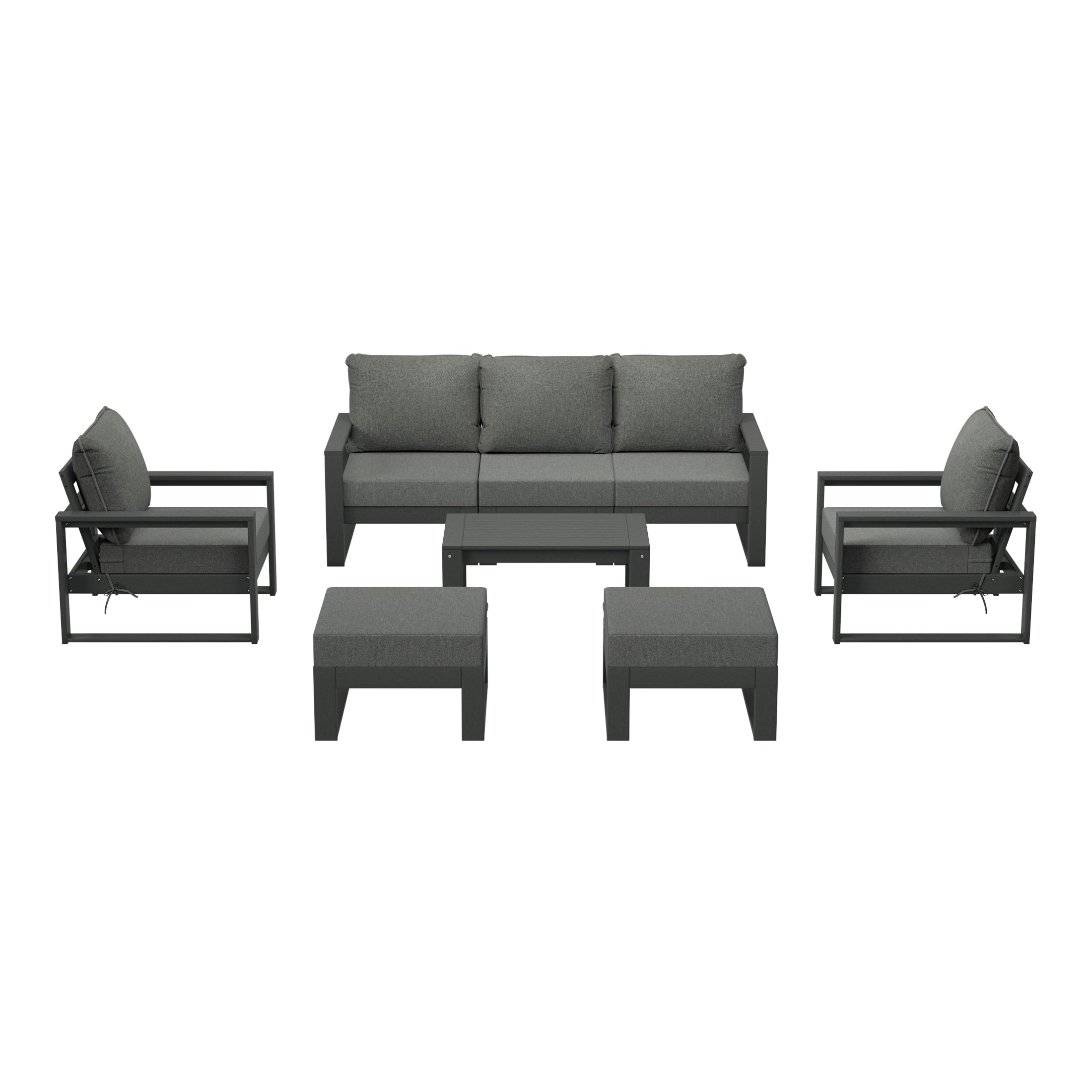 Rockaway 8-Piece Modern HDPE Outdoor Patio Furniture Conversation Set with Coffee Table and Ottomans