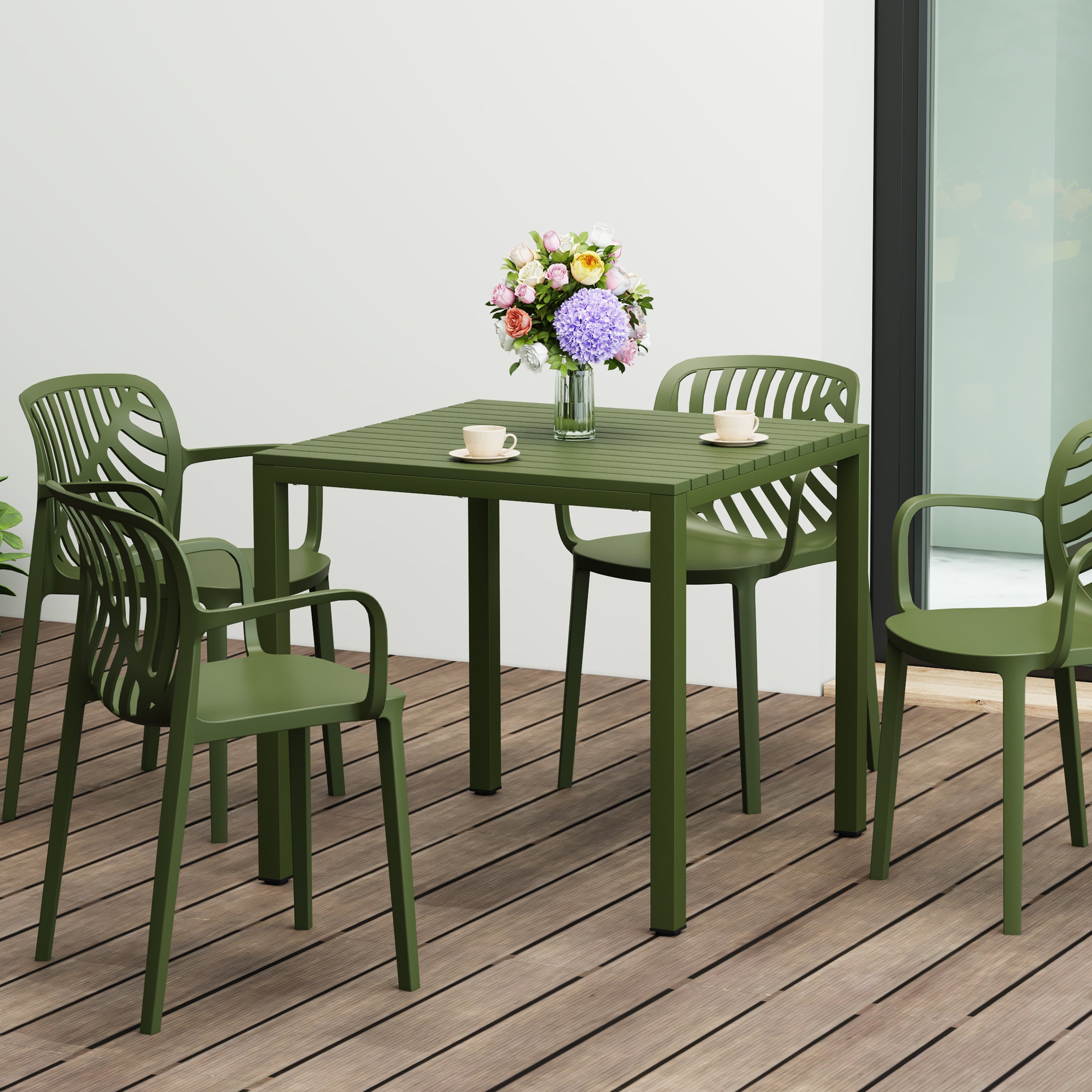 Sunshine 31.5" Iron Metal Frame Outdoor Square Patio Dining Table