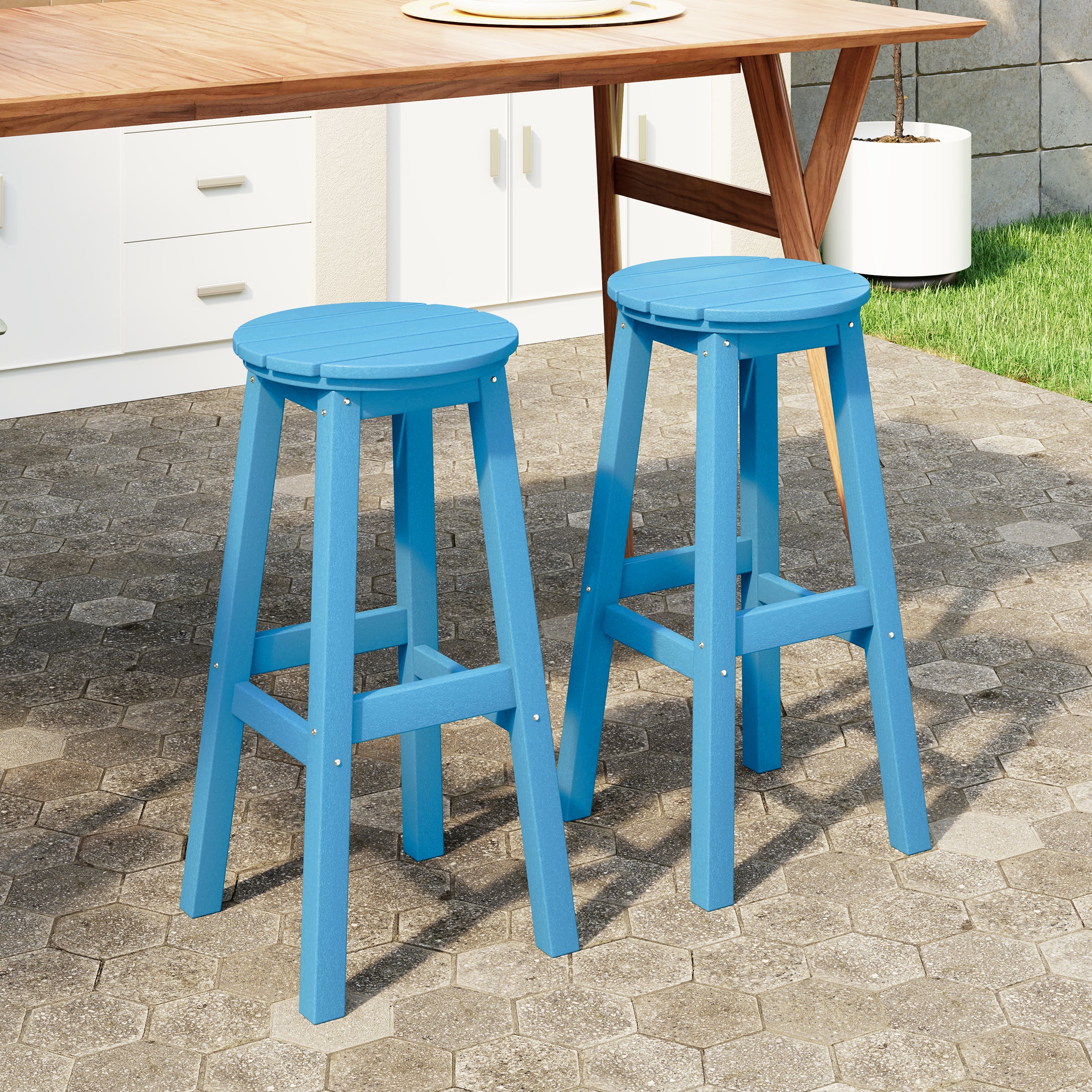 Paradise 29" HDPE Outdoor Patio Round Bar Stool Set of 2
