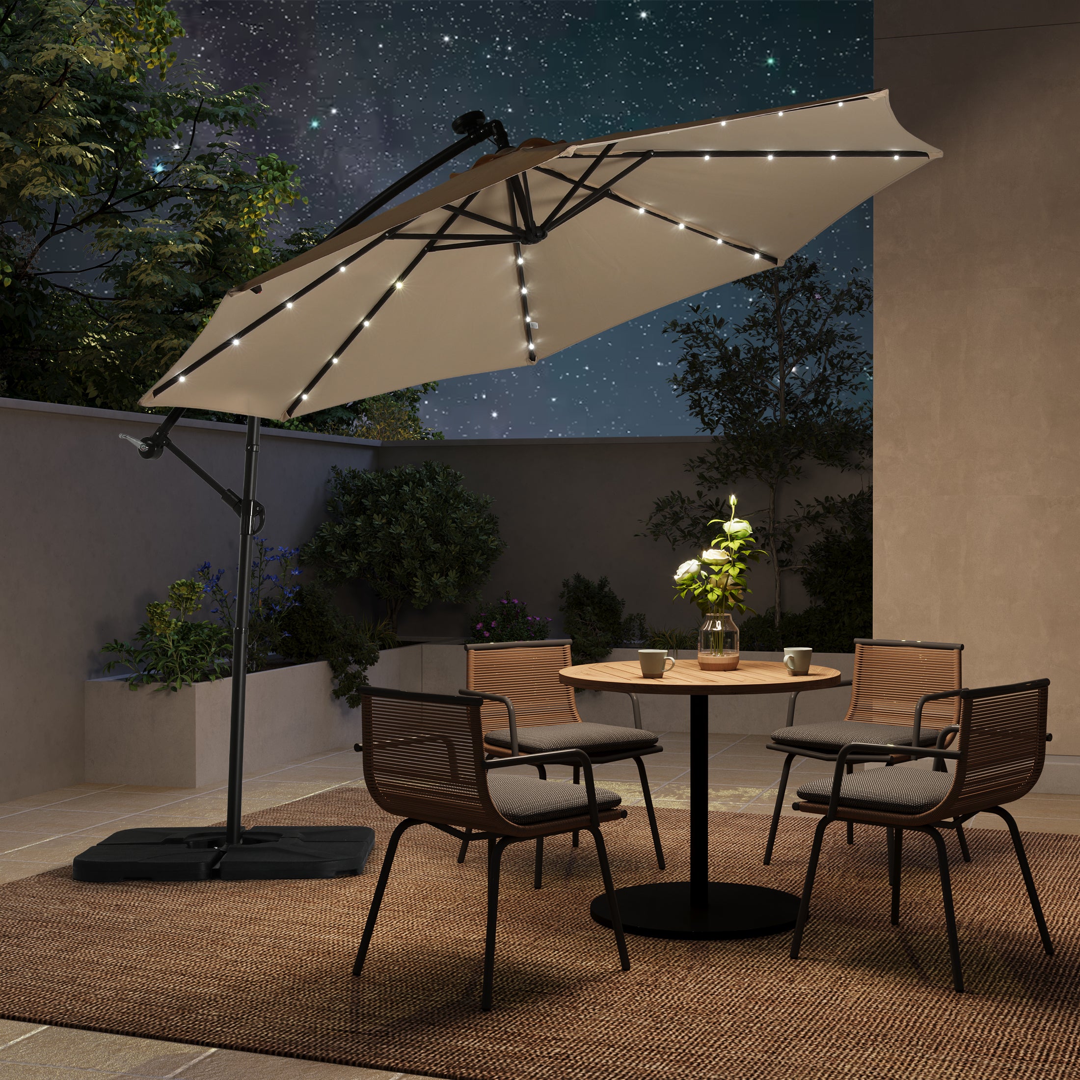 Westlake 10 ft. Outdoor / Paito Cantilever Hanging Umbrella with Solar Power LED lights