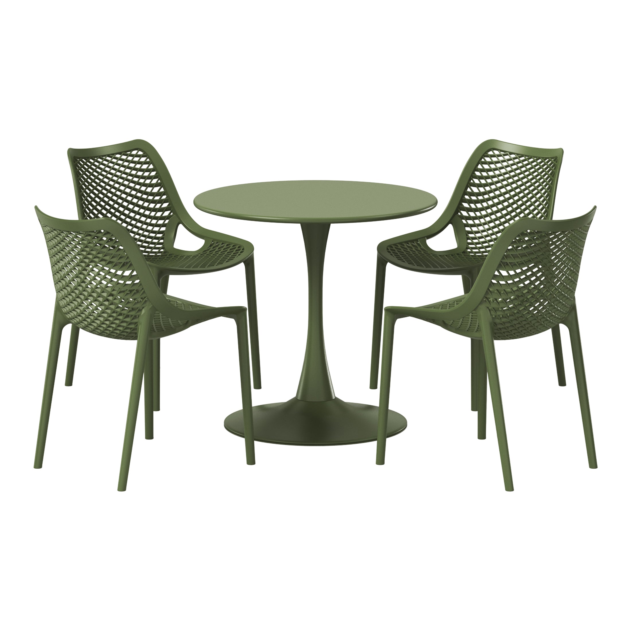 Sunshine 5-Piece Outdoor Indoor Round Metal Dining Table Set And Stackable Resin Patio Dining Side Chairs