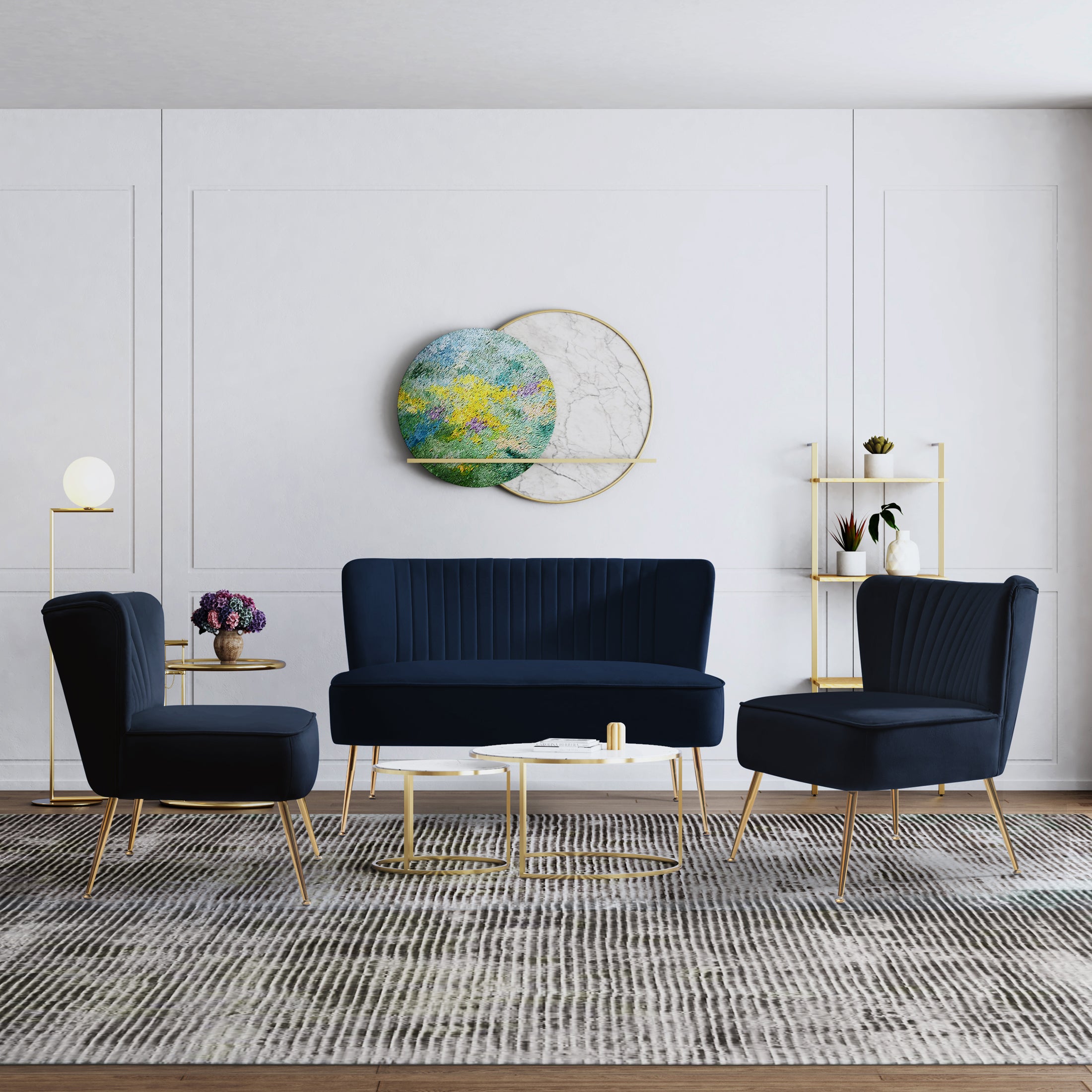 Alaia Mid Century Modern Tufted Velvet Loveseat Sofa and 25" Accent Chair 3-Piece Set