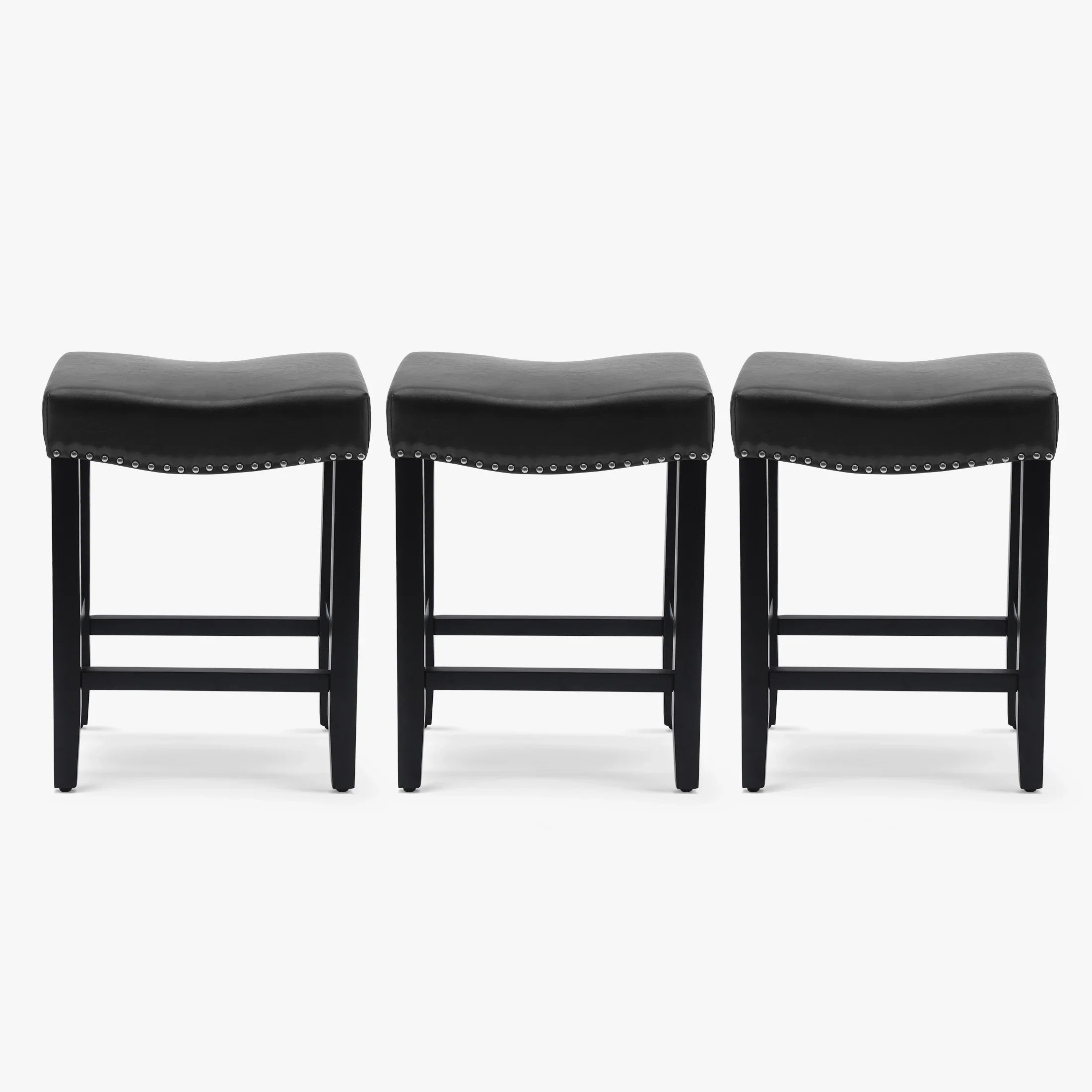 Bulmon 24" Upholstered Saddle Seat Black Counter Stool (Set of 3)
