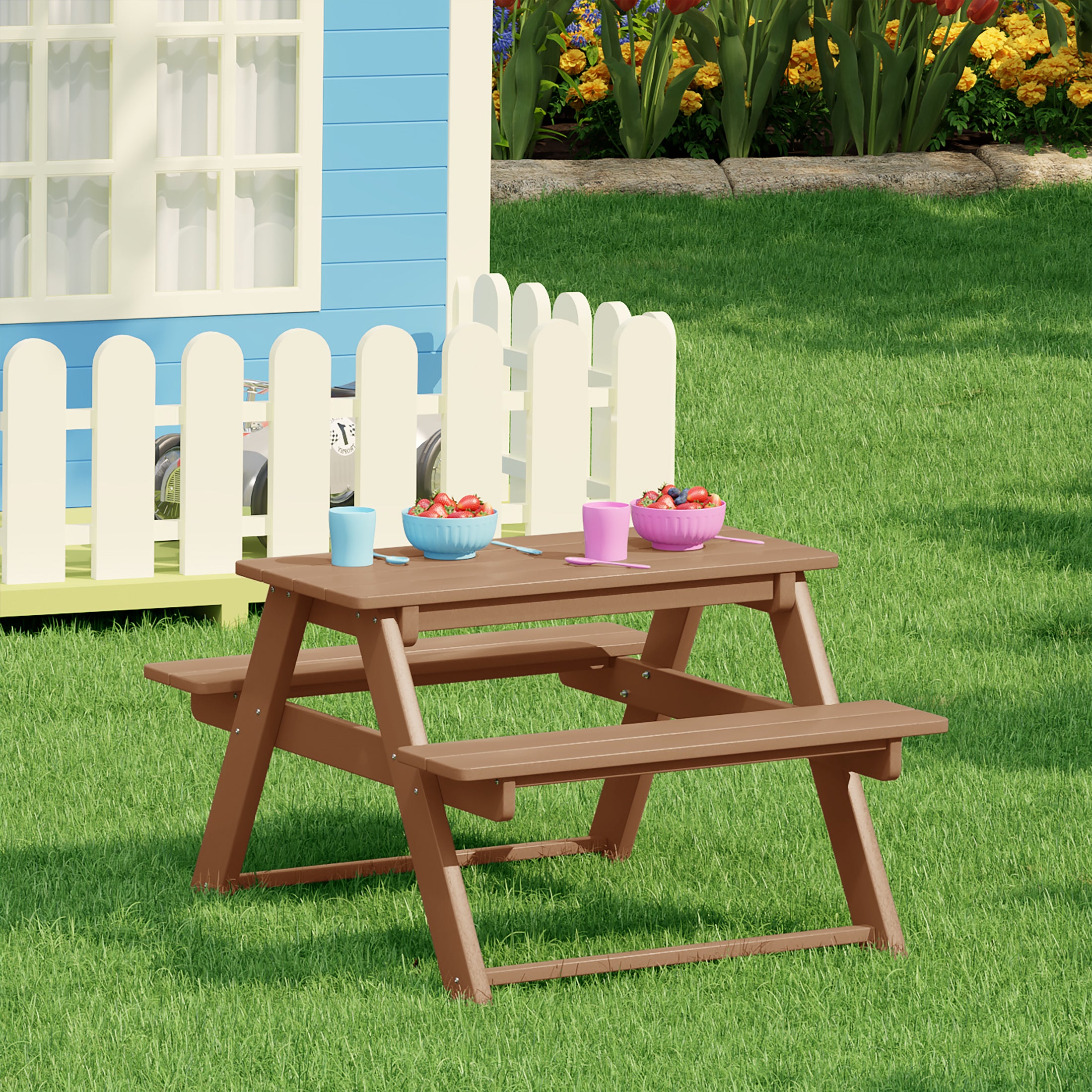 Paradise Outdoor Patio Kids HDPE Plastic Picnic Bench Table