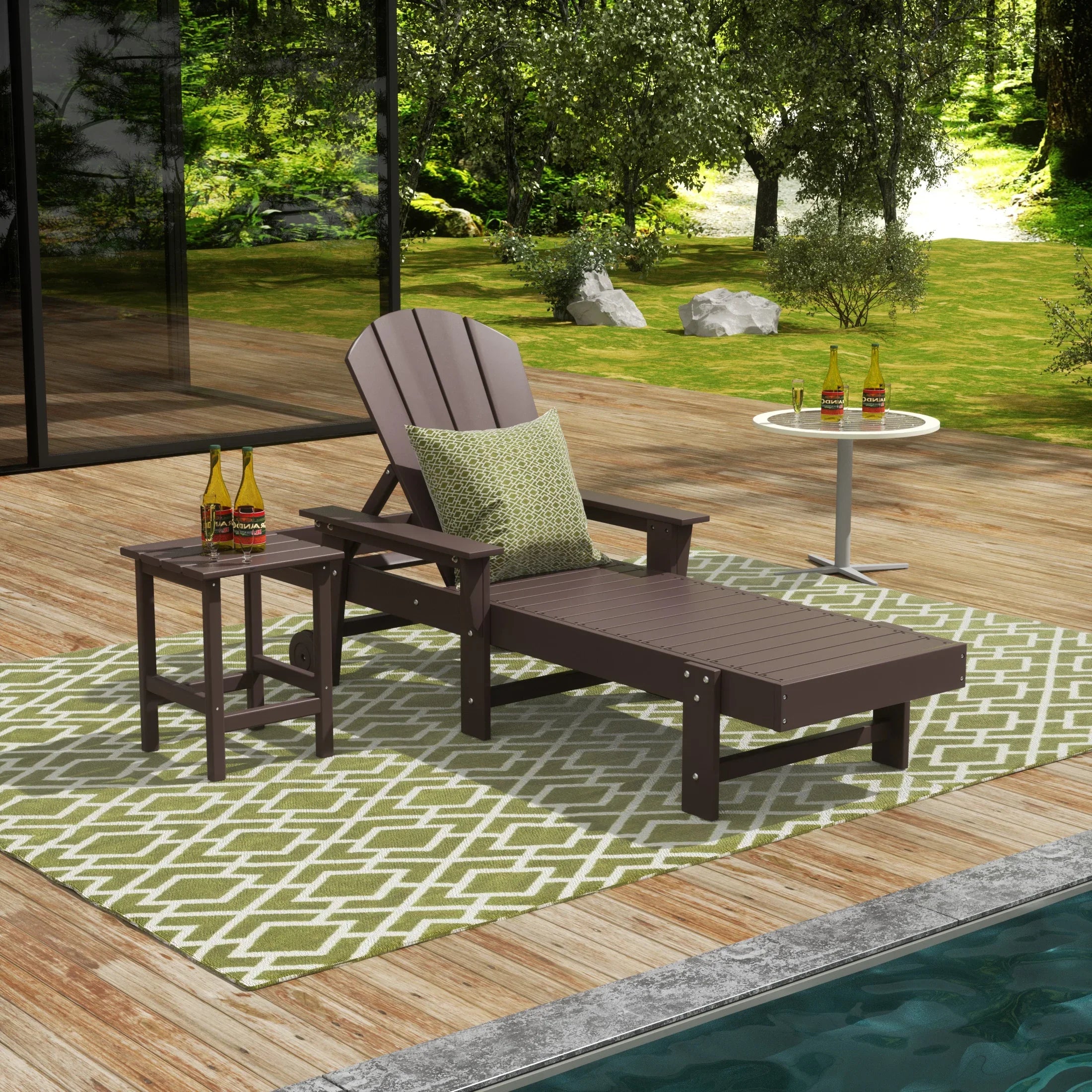 Paradise 2 Piece Adirondack Poly Reclining Chaise Lounge With Arms & Wheels