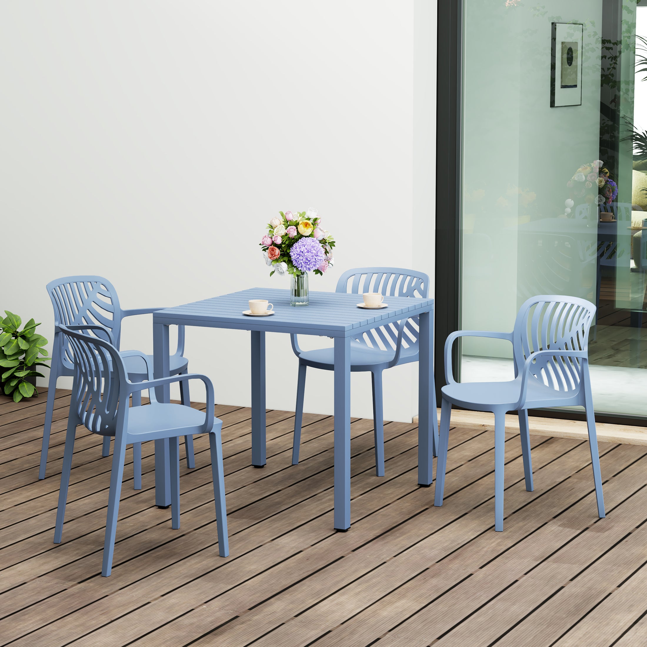 Sunshine 5-Piece Outdoor Square Dining Table Patio Set with Stackable Patio Dining Chairs