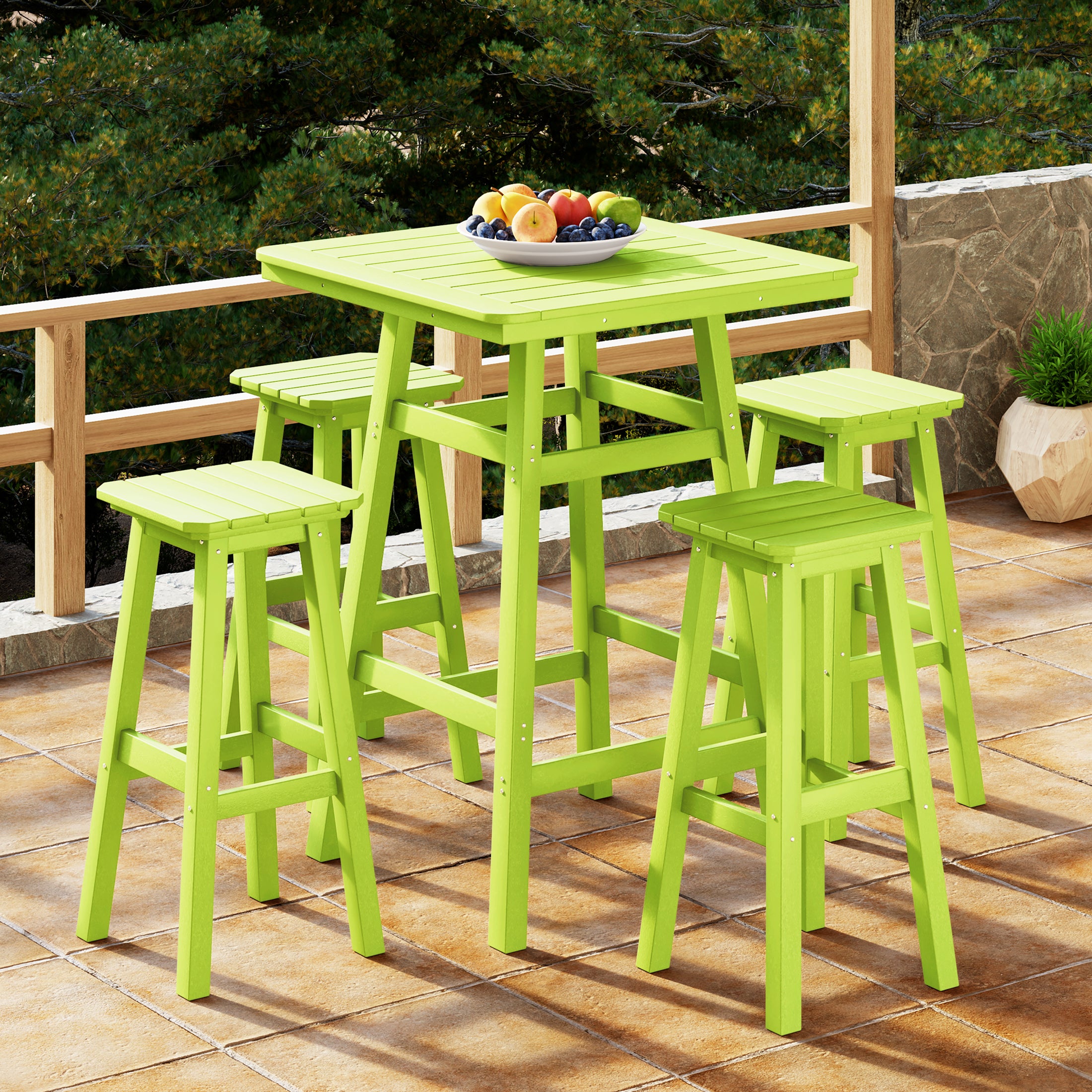 Paradise 5-Piece HDPE Outdoor Patio Dining Bar Bistro Table Set with Bar Stools