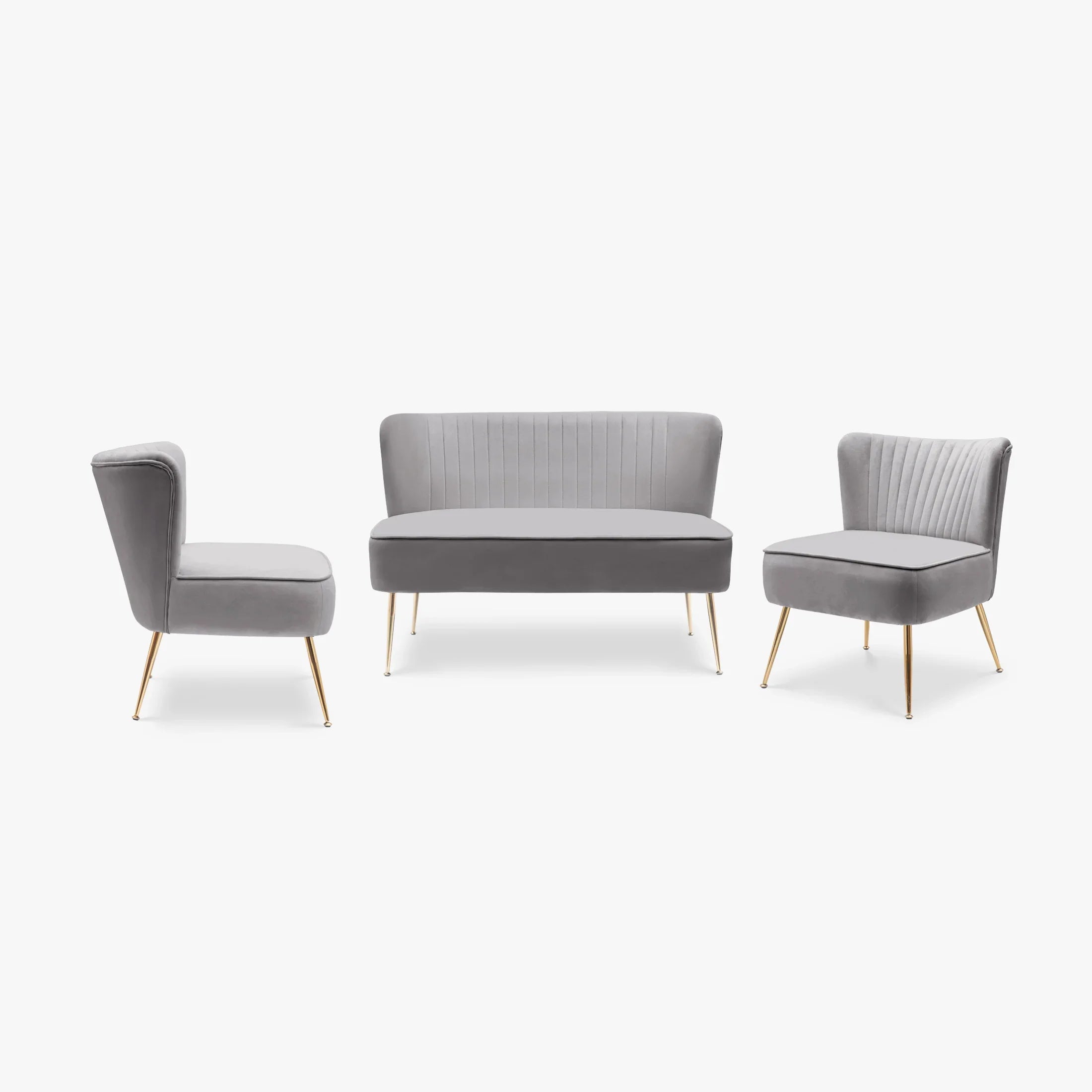 Alaia Mid Century Modern Tufted Velvet Loveseat Sofa and 25" Accent Chair 3-Piece Set