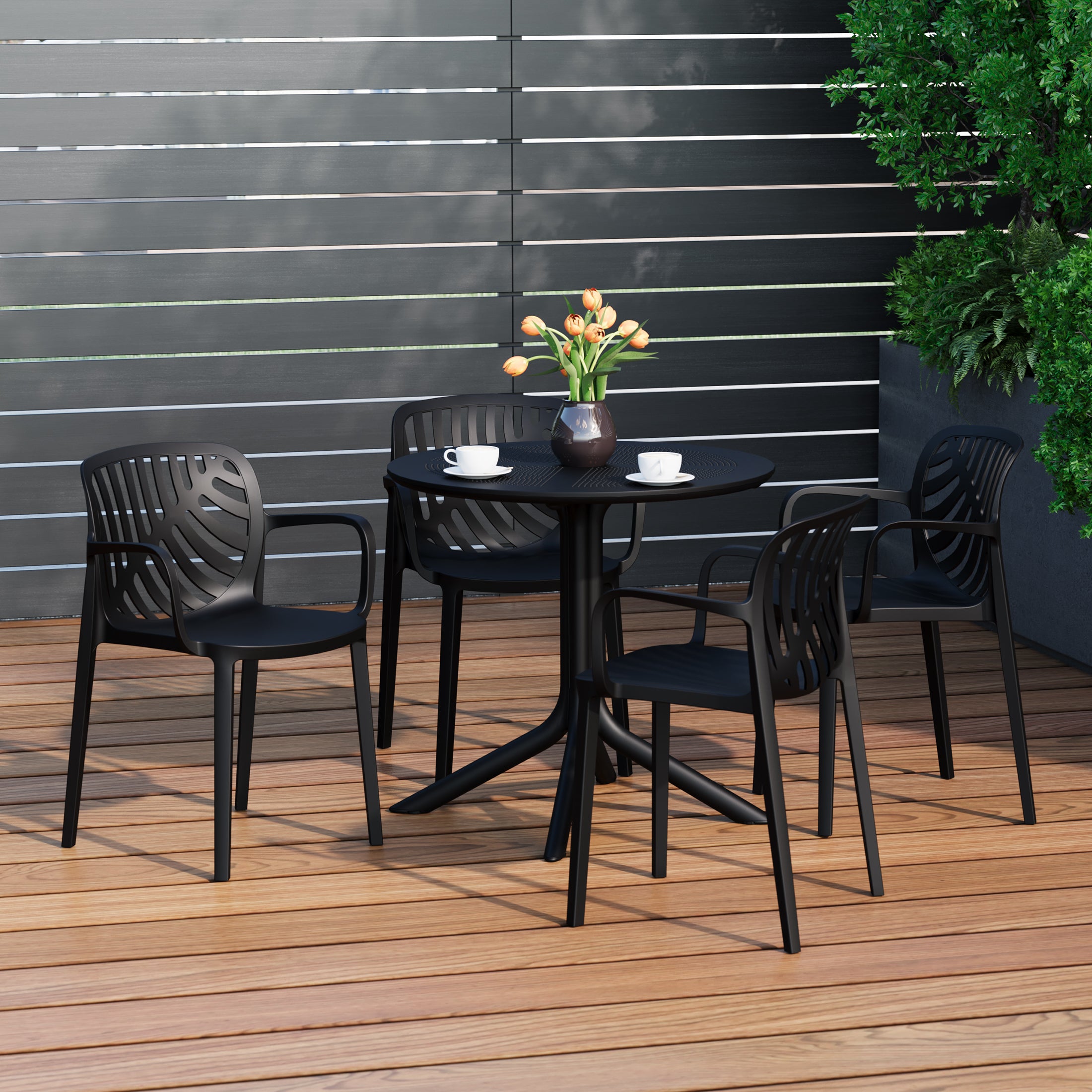 Sunshine 5-Piece Outdoor Resin Round Patio Dining Table Set with Modern Stackable Patio Dining Chairs