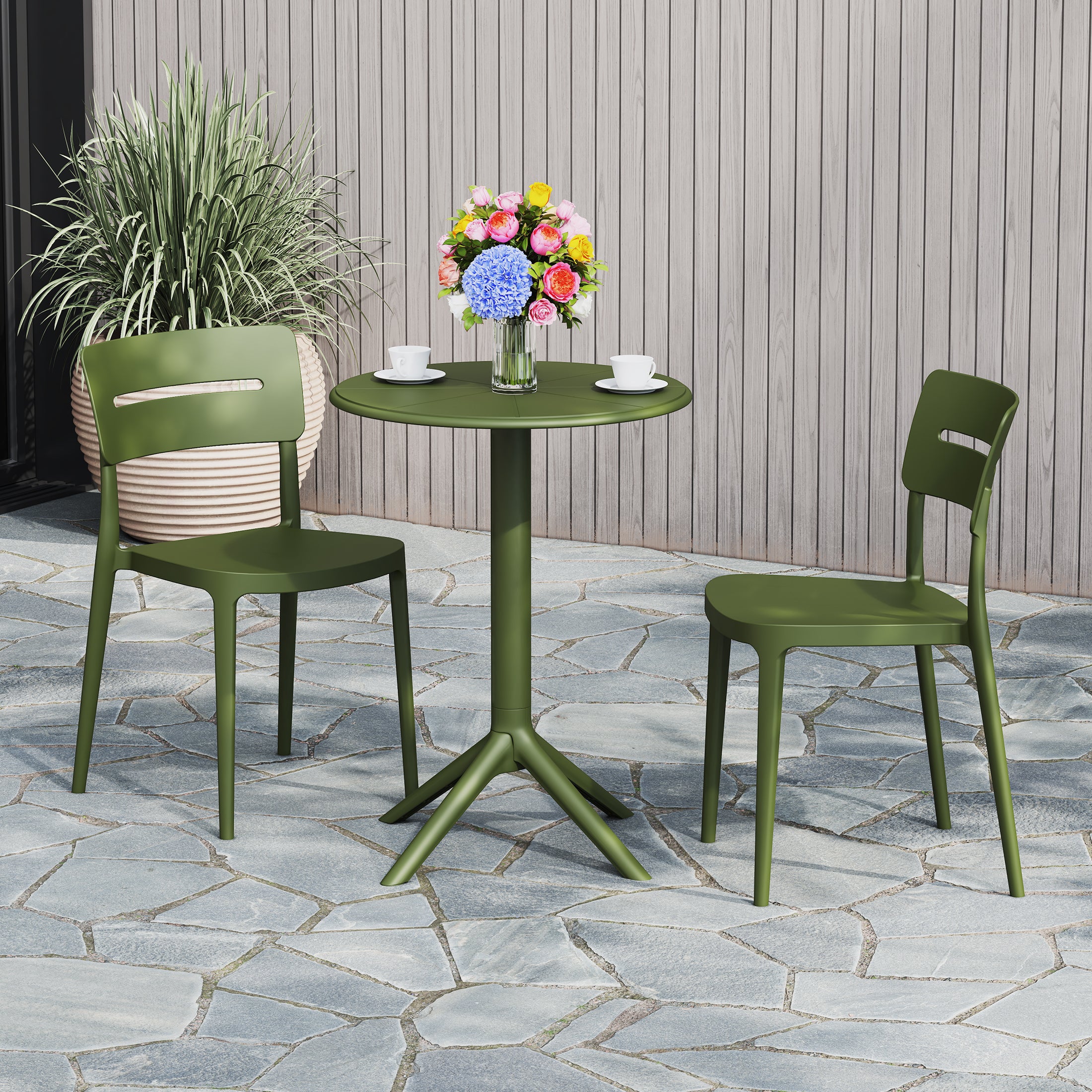 Sunshine 3-Piece Outdoor Resin Patio Bistro Set with Stackable Patio Dining Chairs