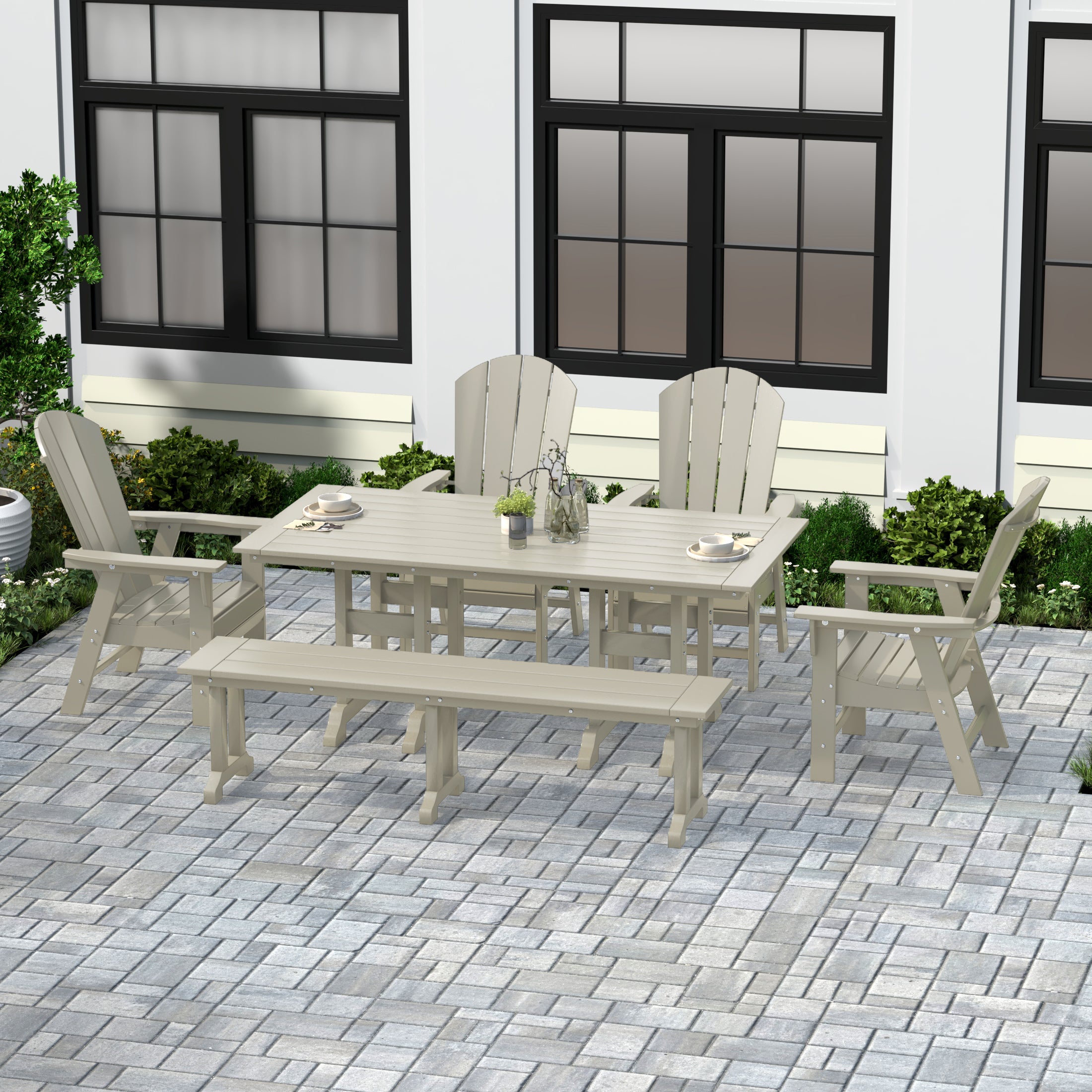 Paradise 6 Piece Outdoor Patio Dining Table and Armchair Dining Bench Set