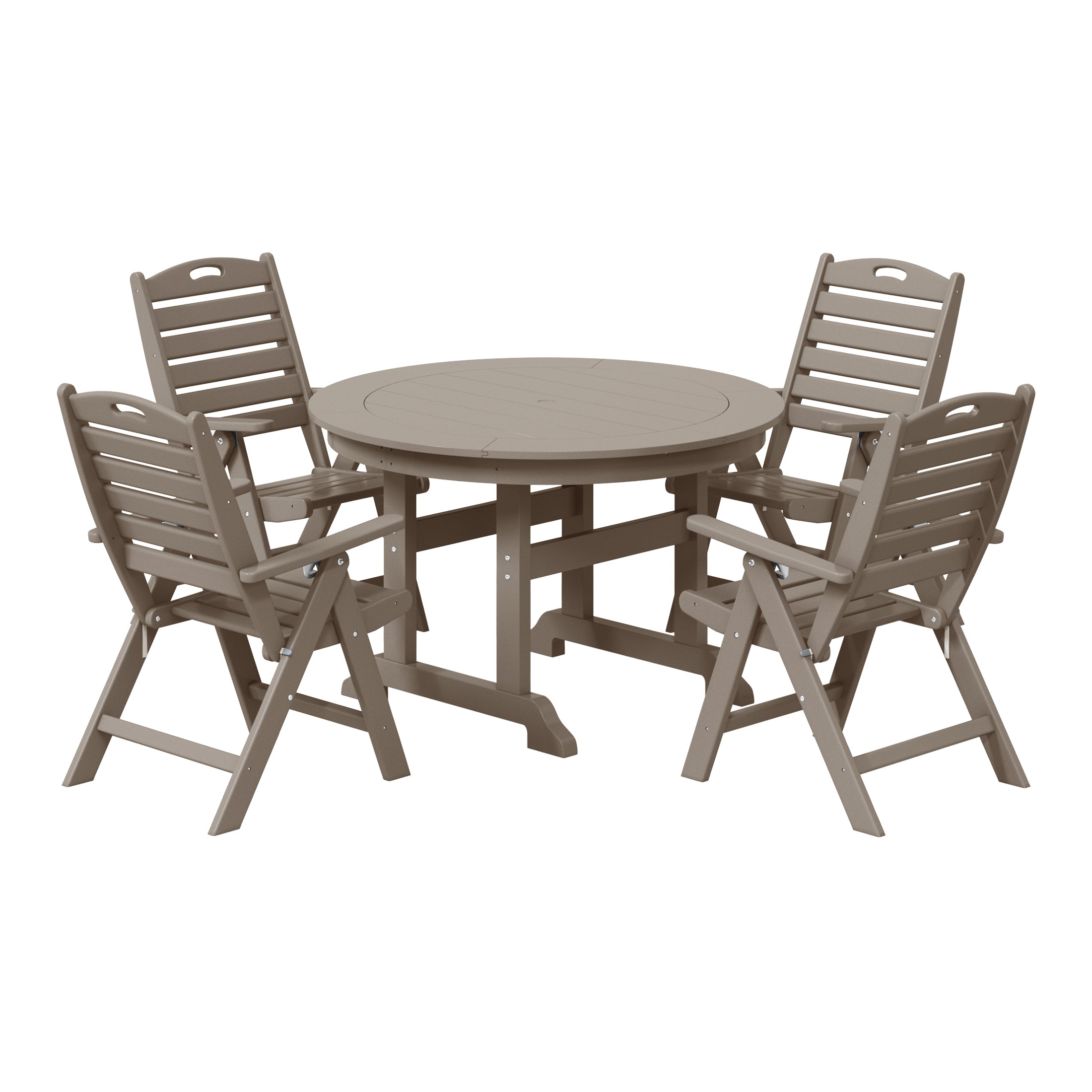 Paradise 5-Piece HDPE Round Patio Dining Table Set with Foldable Chairs