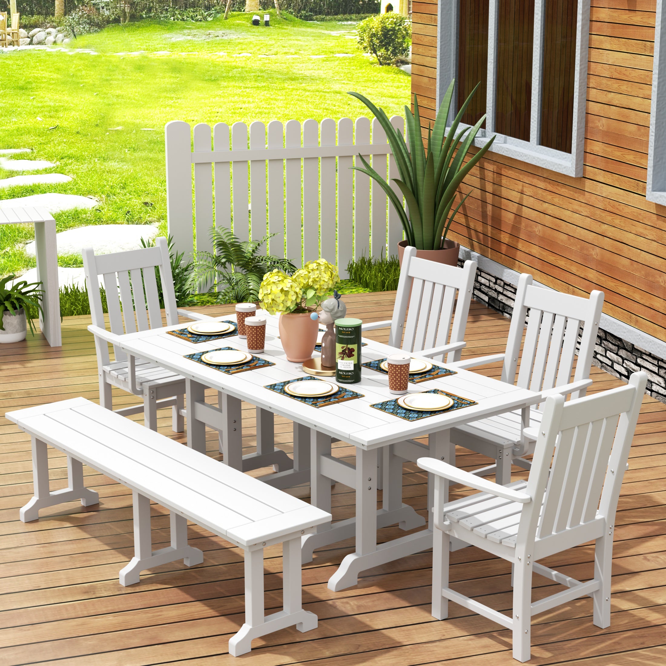 Paradise 6 Piece Outdoor Patio Dining Set Outdoor Table and Bench Armchair Set