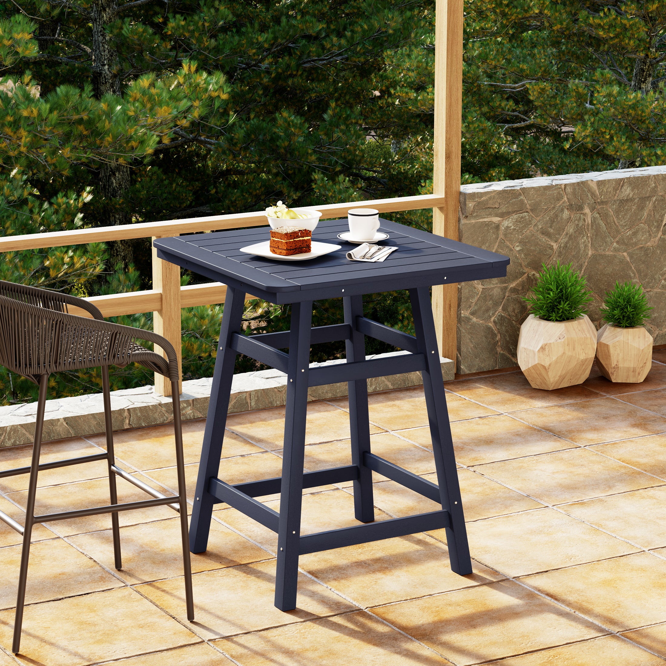 Paradise 30" Square Outdoor Patio Counter High Bistro Bar Table With Umbrella Hole