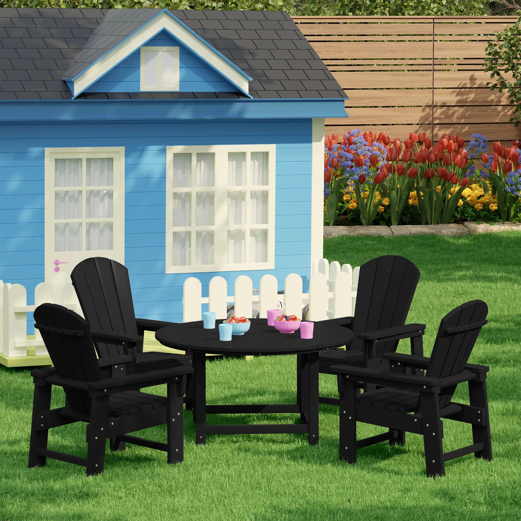 Paradise Kids 5-Piece HDPE Outdoor Patio Round Dining Table and Chairs Set