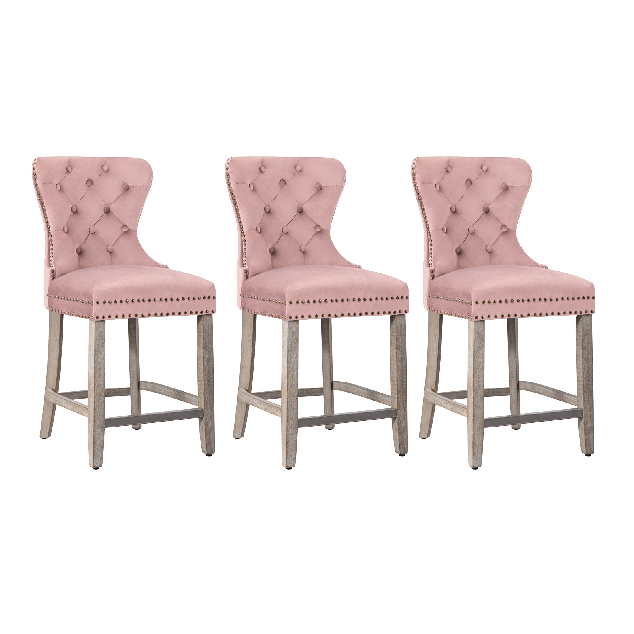 Hank 24" Tufted Velvet Counter Stool (Set of 3)