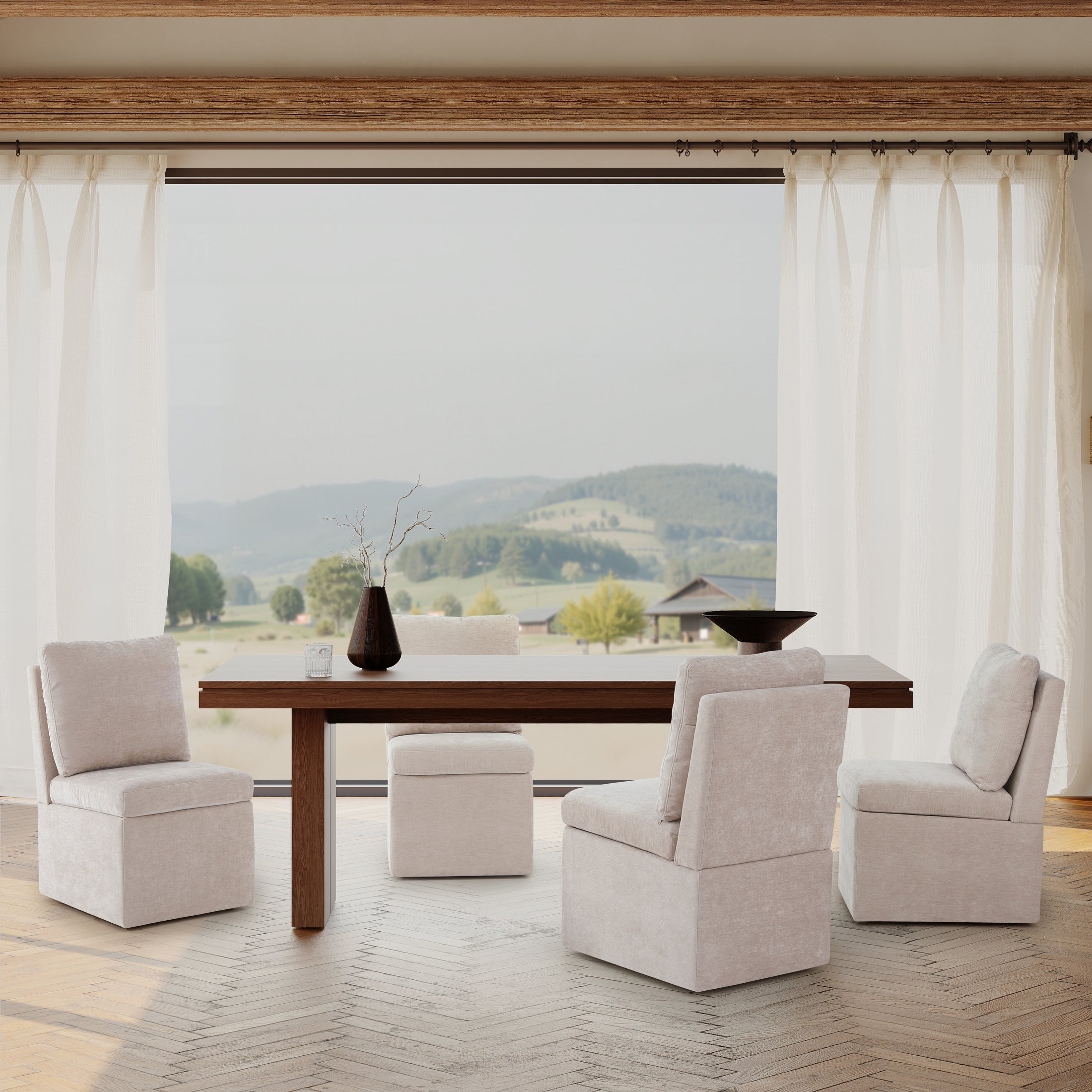 Danburry Modern Upholstered Chenille Armless Dining Chairs With Casters (Set of 4)