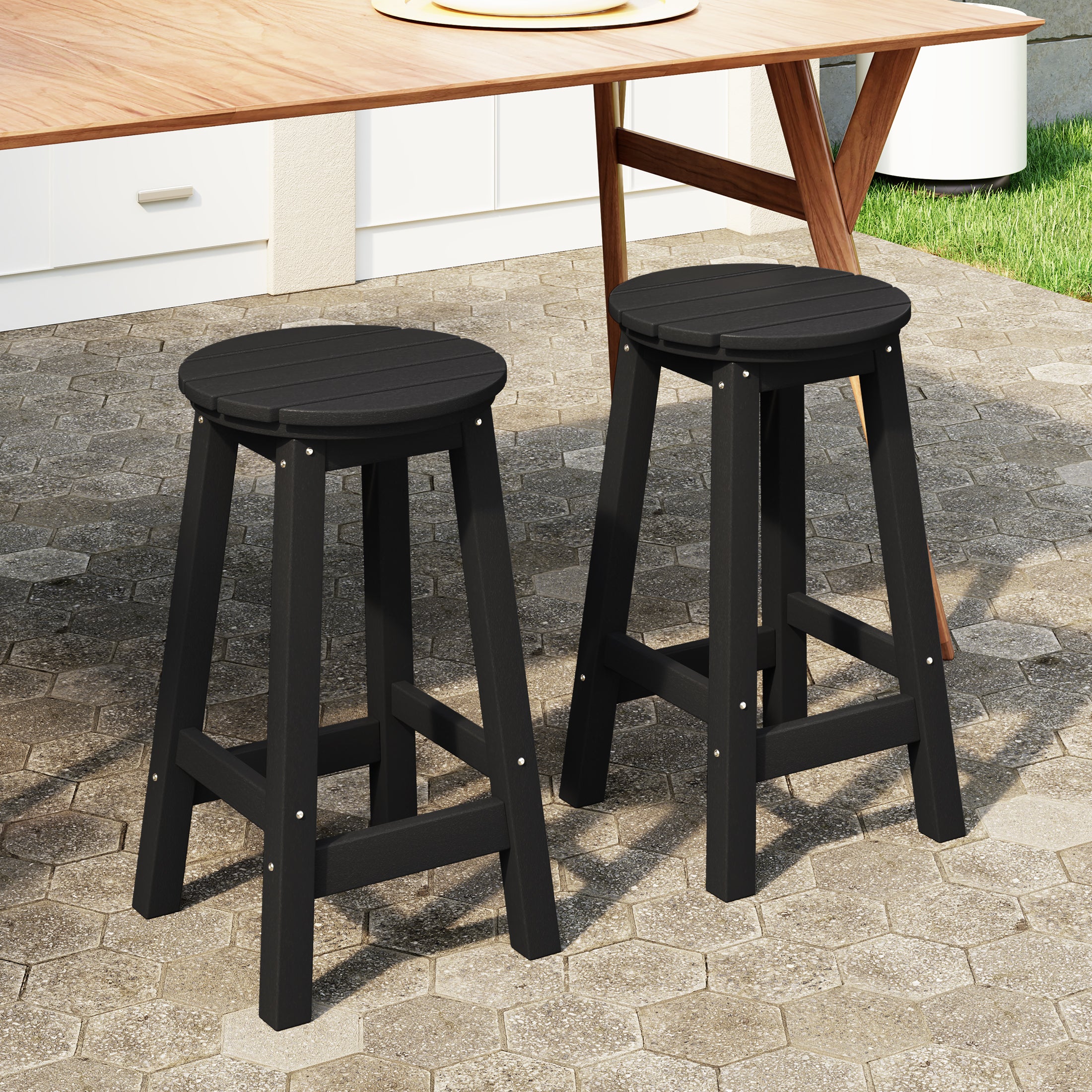 Paradise 24" HDPE Outdoor Patio Round Counter Height Bar Stool Set of 2